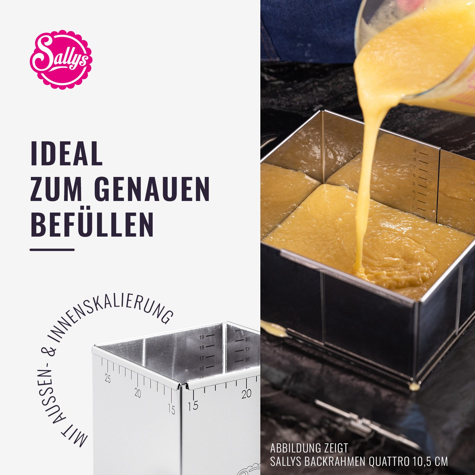 Sallys Backrahmen Kuchenrahmen verstellbar mit Innen & Außenskalierung, rechteckig, (4 tlg., Mit Innen- & Außenskalierung, langlebig und pflegeleicht), Tortenra – Bild 4 von 5