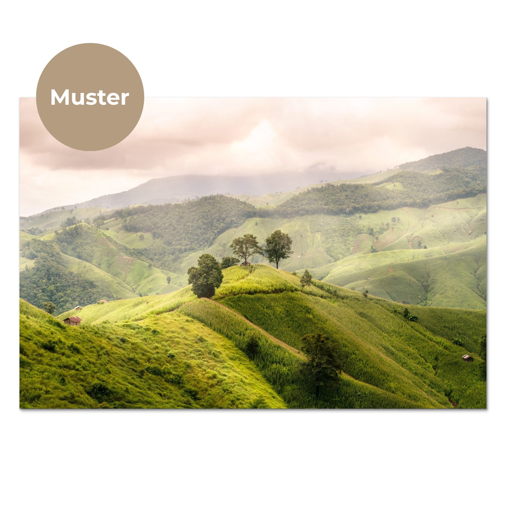 KitchenYeah Küchenrückwand Muster selbstklebend (keine Folie) Landschaft - Hügel - Grün, (1-tlg), Spritzschutz, Küche, Rückwand, Küchenwand, Küchenfront, 30x20 cm