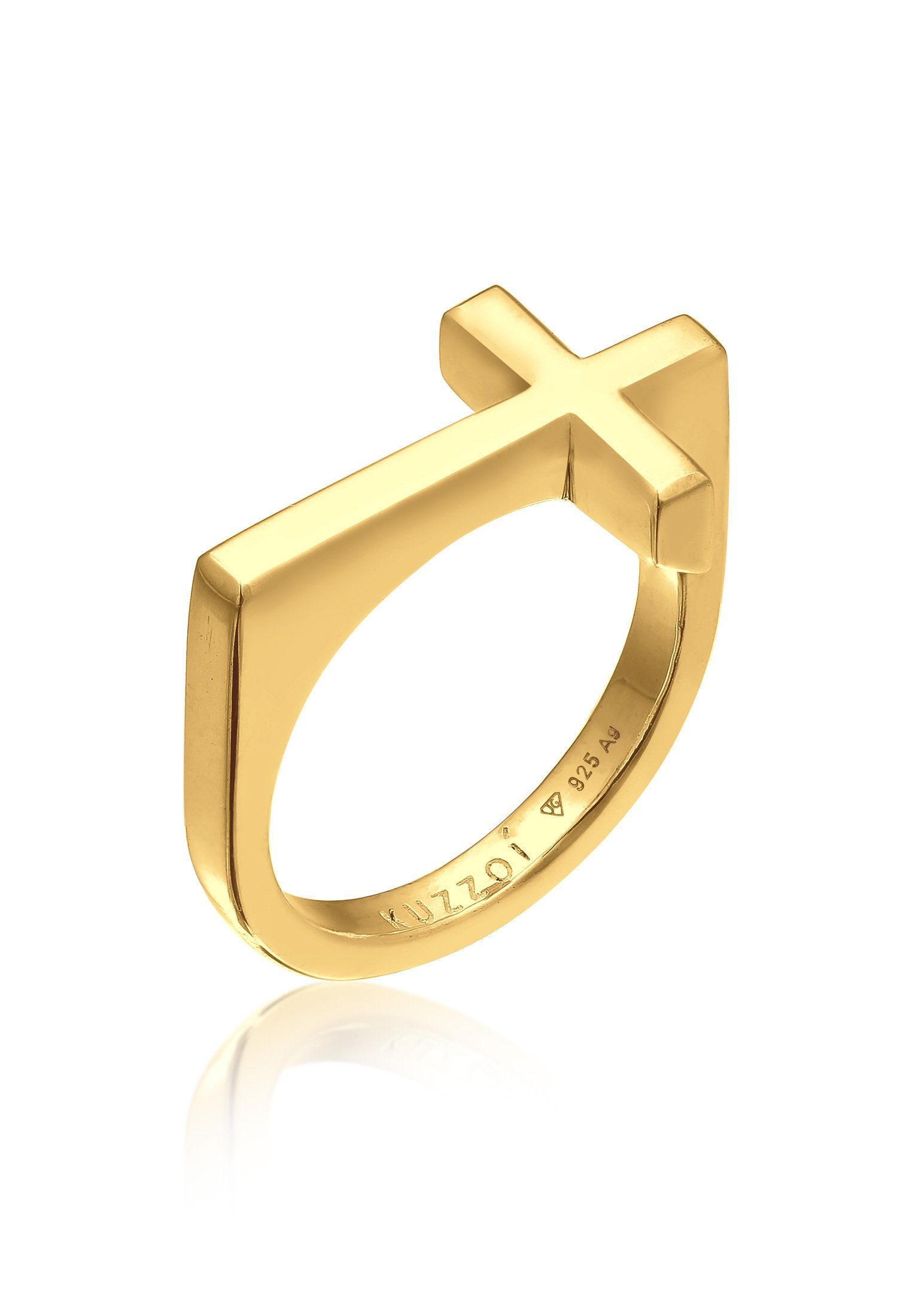 Kuzzoi Silberring Herren Kreuz Modern Gold 925 Schlicht Silber