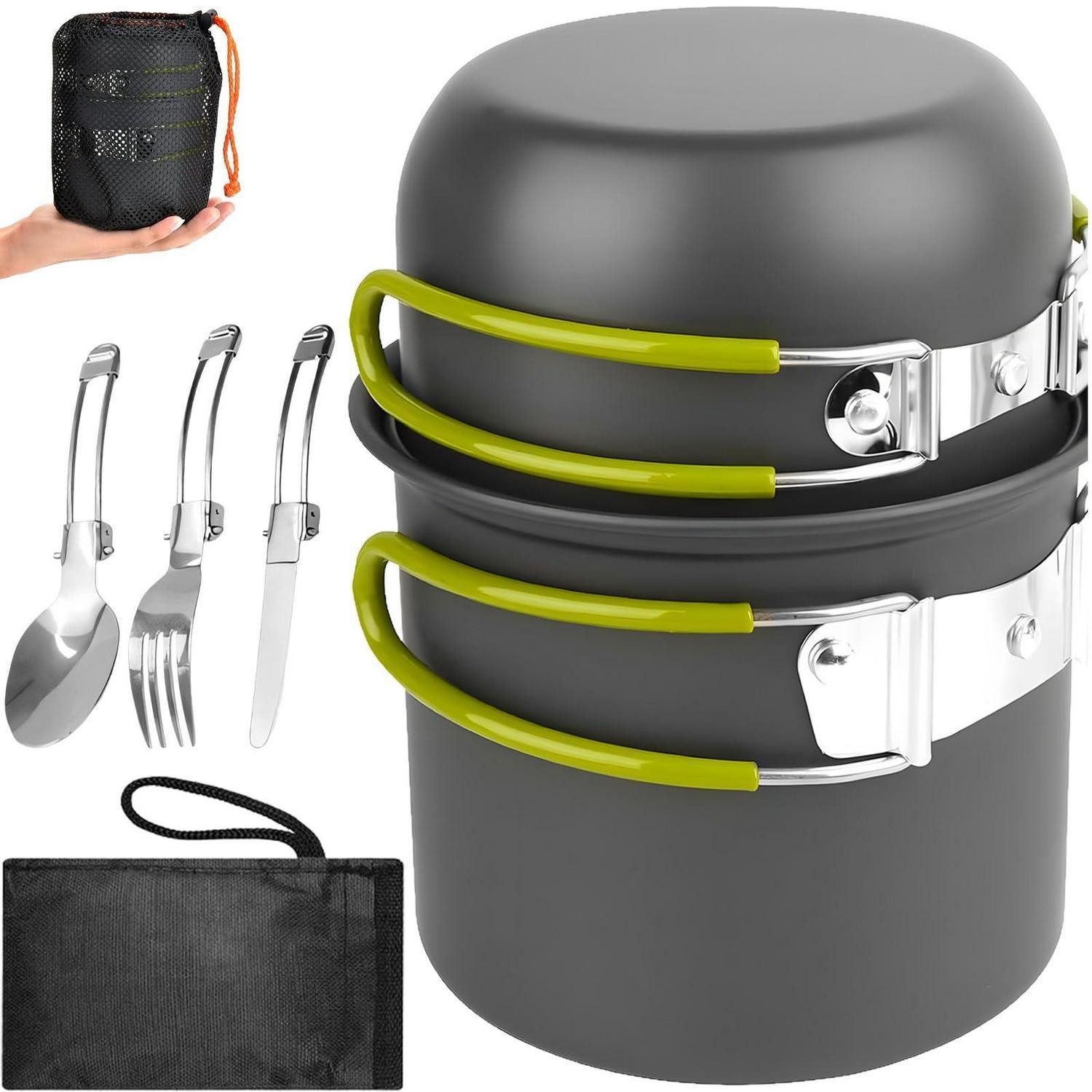 LuxusKollektion Geschirr-Set Camping Kochgeschirr Set 6-teilig für 1-2 Personen, Metall