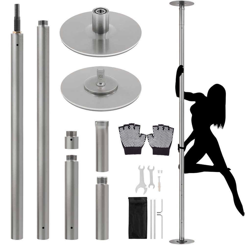 Yaheetech Pole Dance Stange, Tanzstange 45 mm, 225 bis 274,5 cm Höhenverstellbar, Strip Stange Mattsilbern