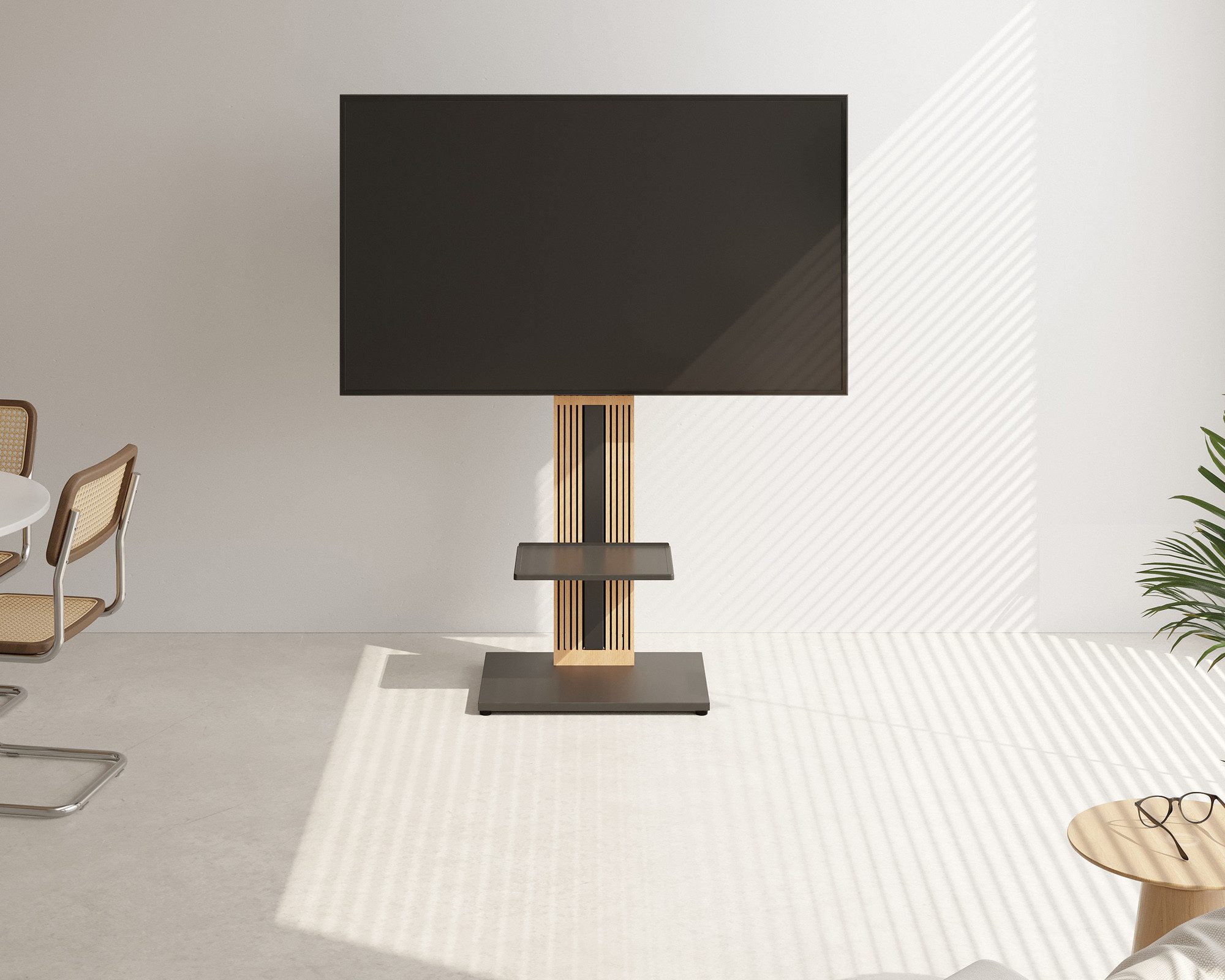 FITUEYES TV-Ständer aus Holz, mit höhenverstellbarer Ablage, ±15° schwenkbar, 32-65 Zoll, (bis 65,00 Zoll, höhenverstellbar, mit Kabelmanagement) – Bild 3 von 5