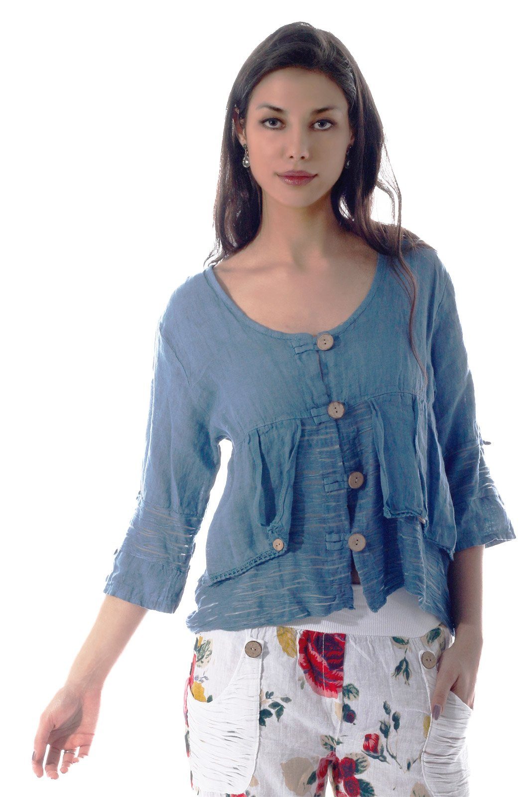 Charis Moda Bolerojacke Leinen Bolero Jäckchen mit Knöpfen mit modischen Details