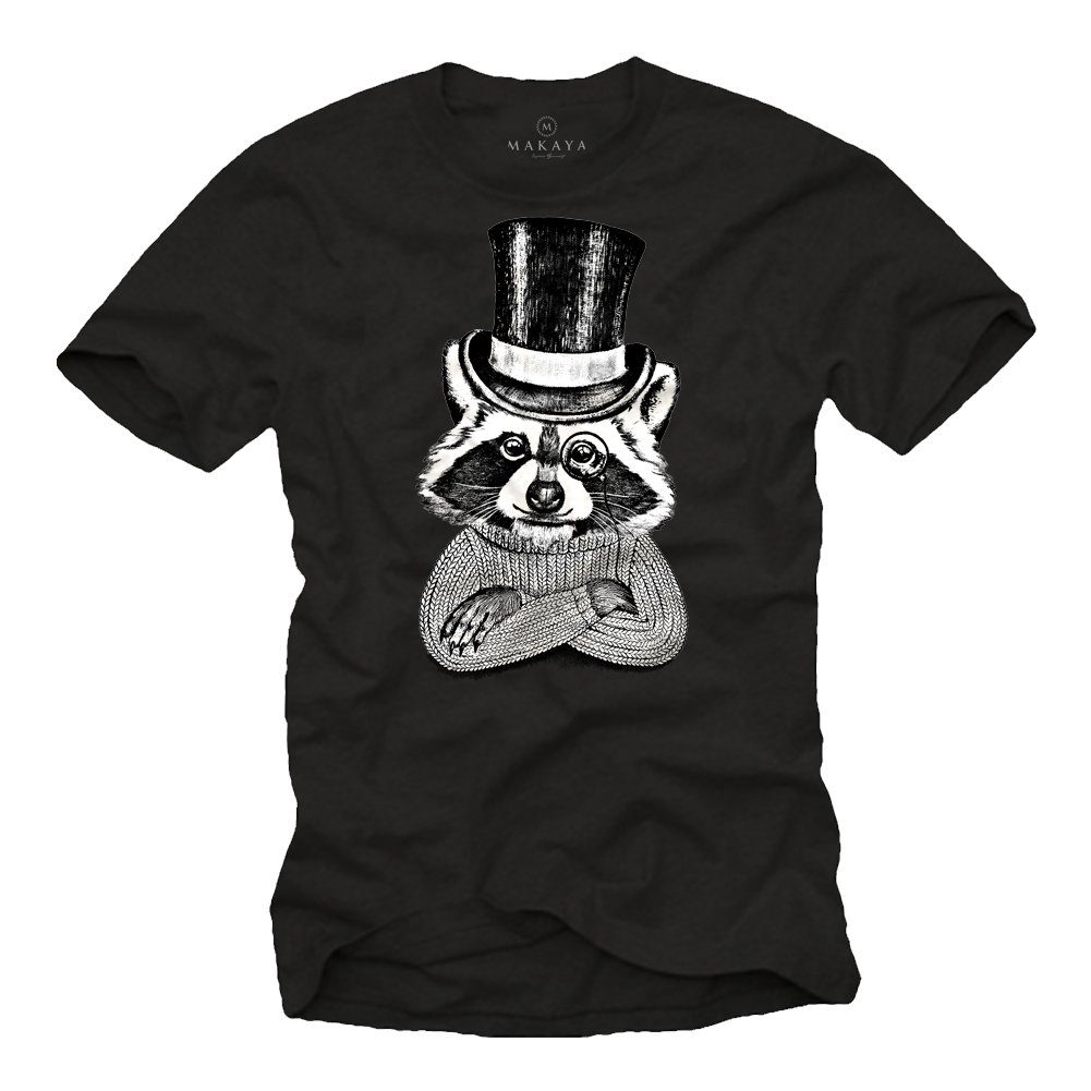 Print-Shirt Herren Jungen Waschbär Tiermotiv Witzig Cool Lustig Ausgefallen