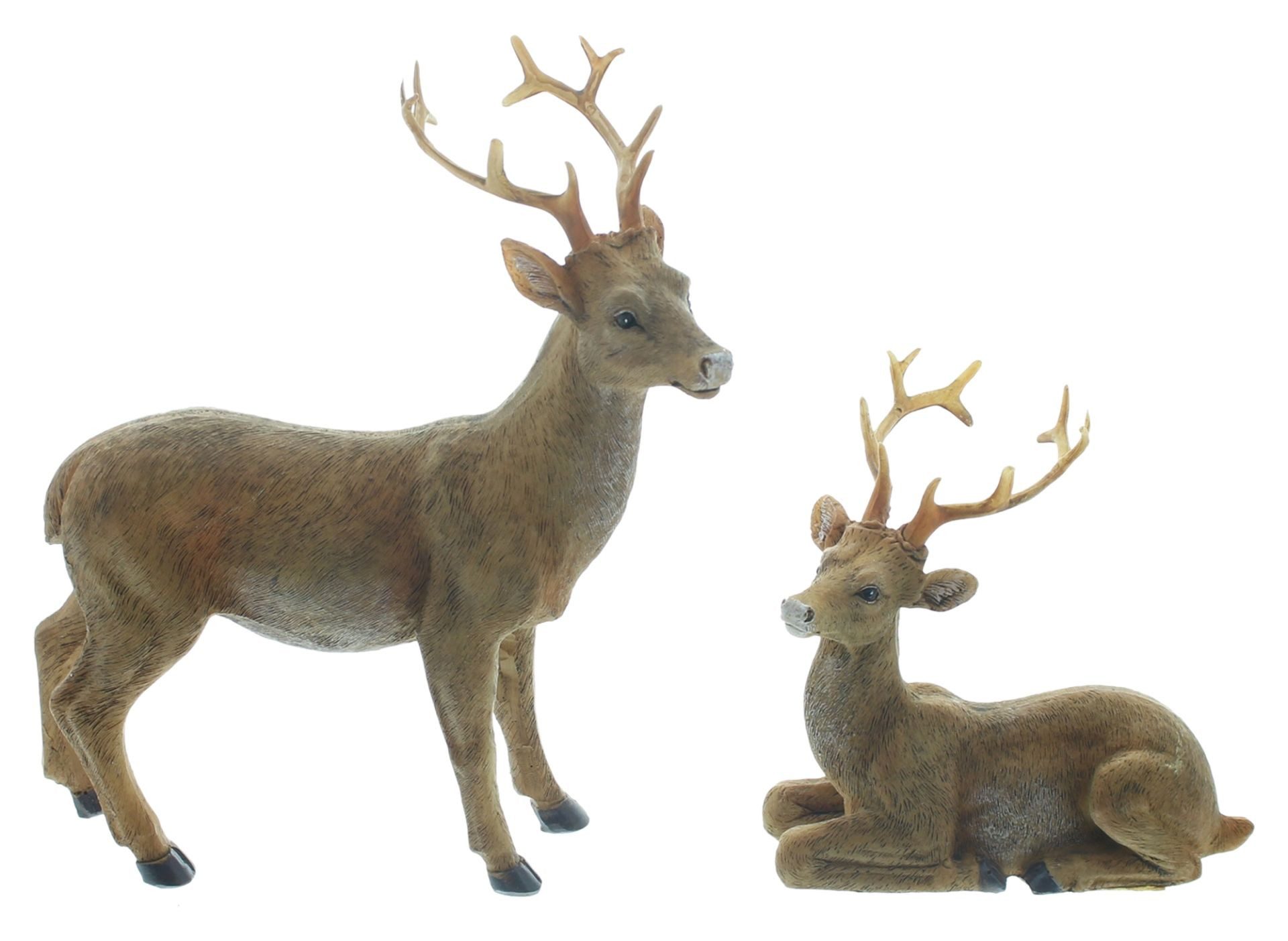 Dekoleidenschaft Dekofigur "Hirschpaar" Hirsch Deko Figur, Figurenset, Weihnachtsdeko Hirschfigur (2 St., im Set), naturgetreu, stehend & liegend, 10 & 16 cm hoch