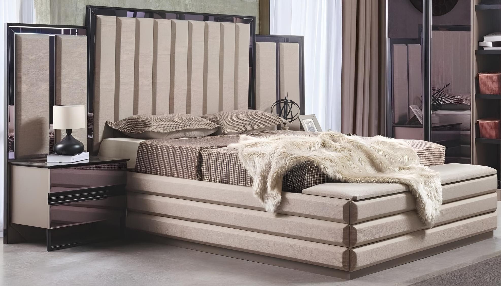 Polsterbett Elegantes Schlafzimmer Set aus Holz mit stilvollen Nachttischen