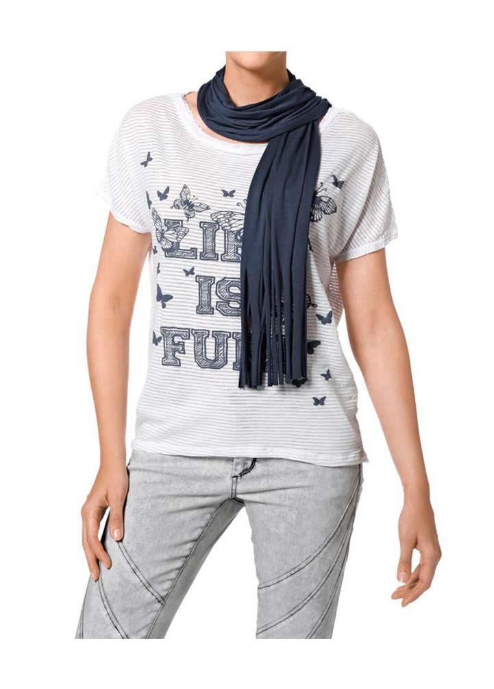 heine Rundhalsshirt Heine Shirt + Schal, weiß-blau