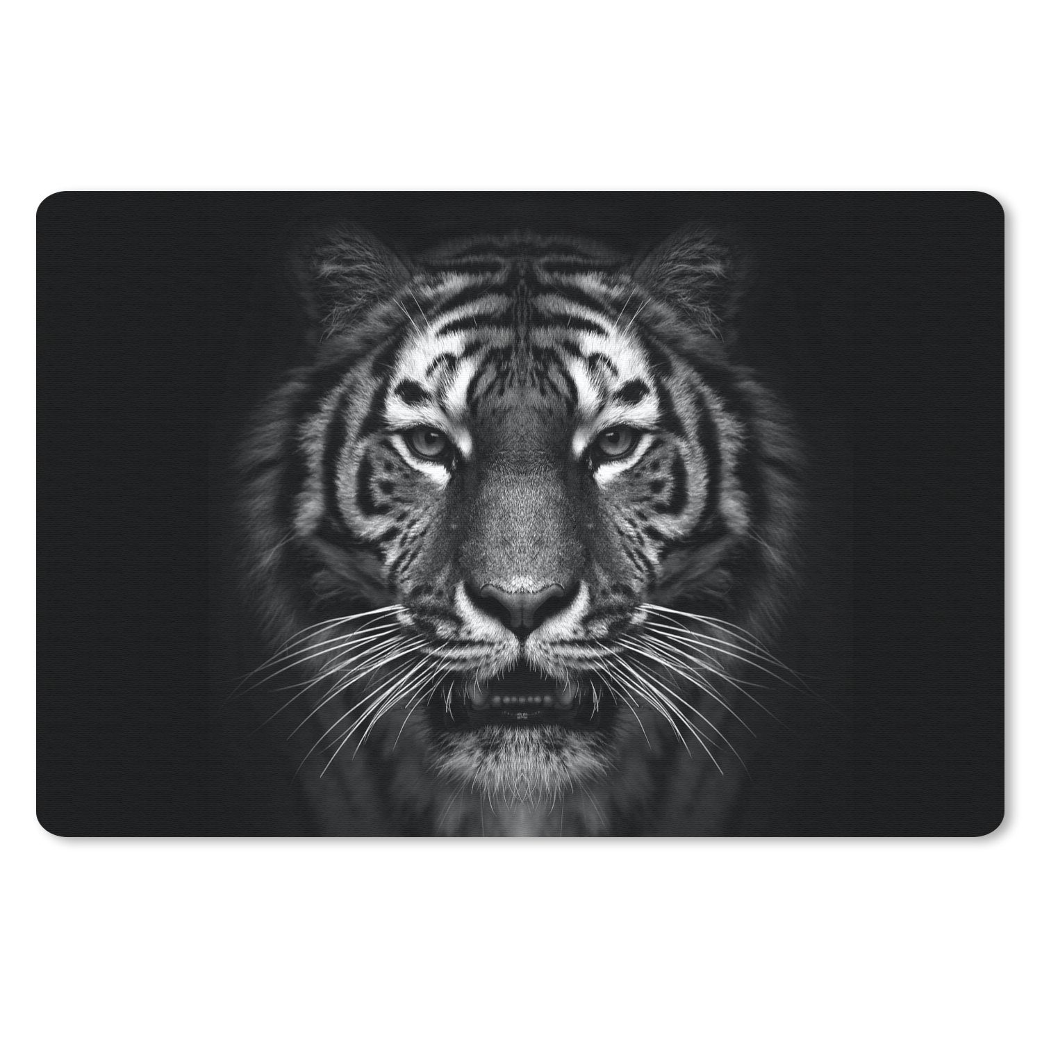 MuchoWow Mauspad Tiger - Tiere - Schwarz - Weiß - Porträt - Wild (1-St), Mouse pad Klein, Gaming Deko, PC Zubehör, 27x18 cm