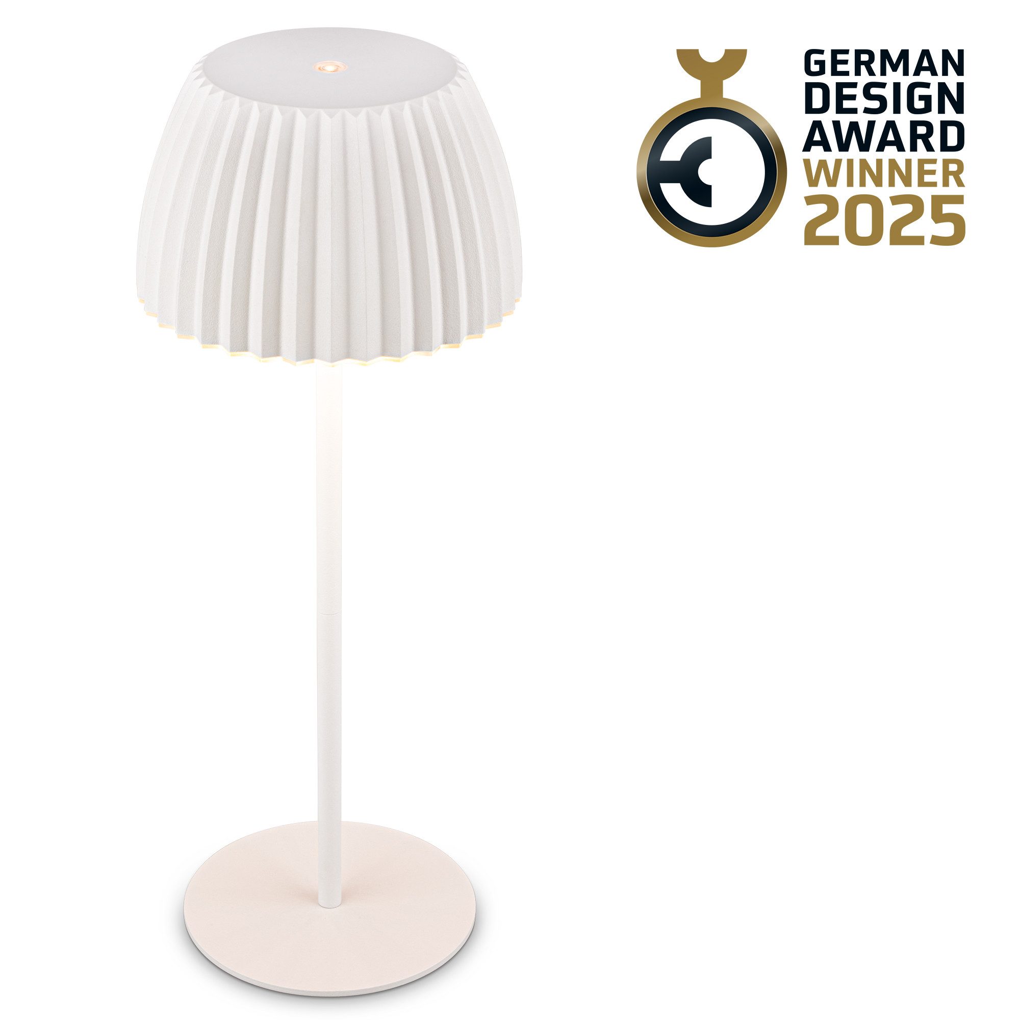 Briloner Leuchten LED Tischleuchte Riffle Tischlampe kabellos Akku USB-C dimmbar Design Award, LED fest integriert, 2700K- Extra-Warmweiß, Akku tauschbar, Indoor/Outdoor, Balkon, Wohnzimmer, Esszimmer