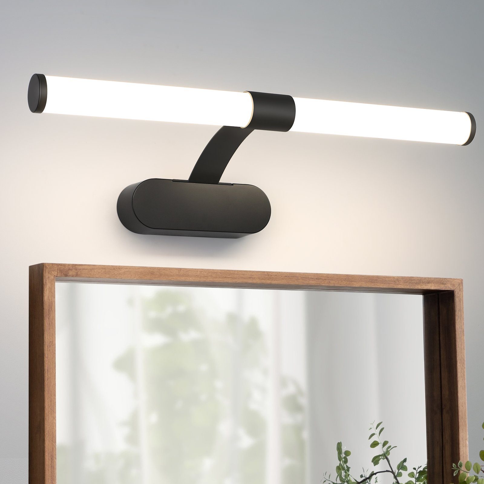 ZMH Spiegelleuchte 4000K Bad, wechselbar, Spiegellampe für 4000k, Keller Weiß Wandleuchte Badlampe Schwarz 40CM 6W Bad - Schlafzimmer, Badezimmer LED