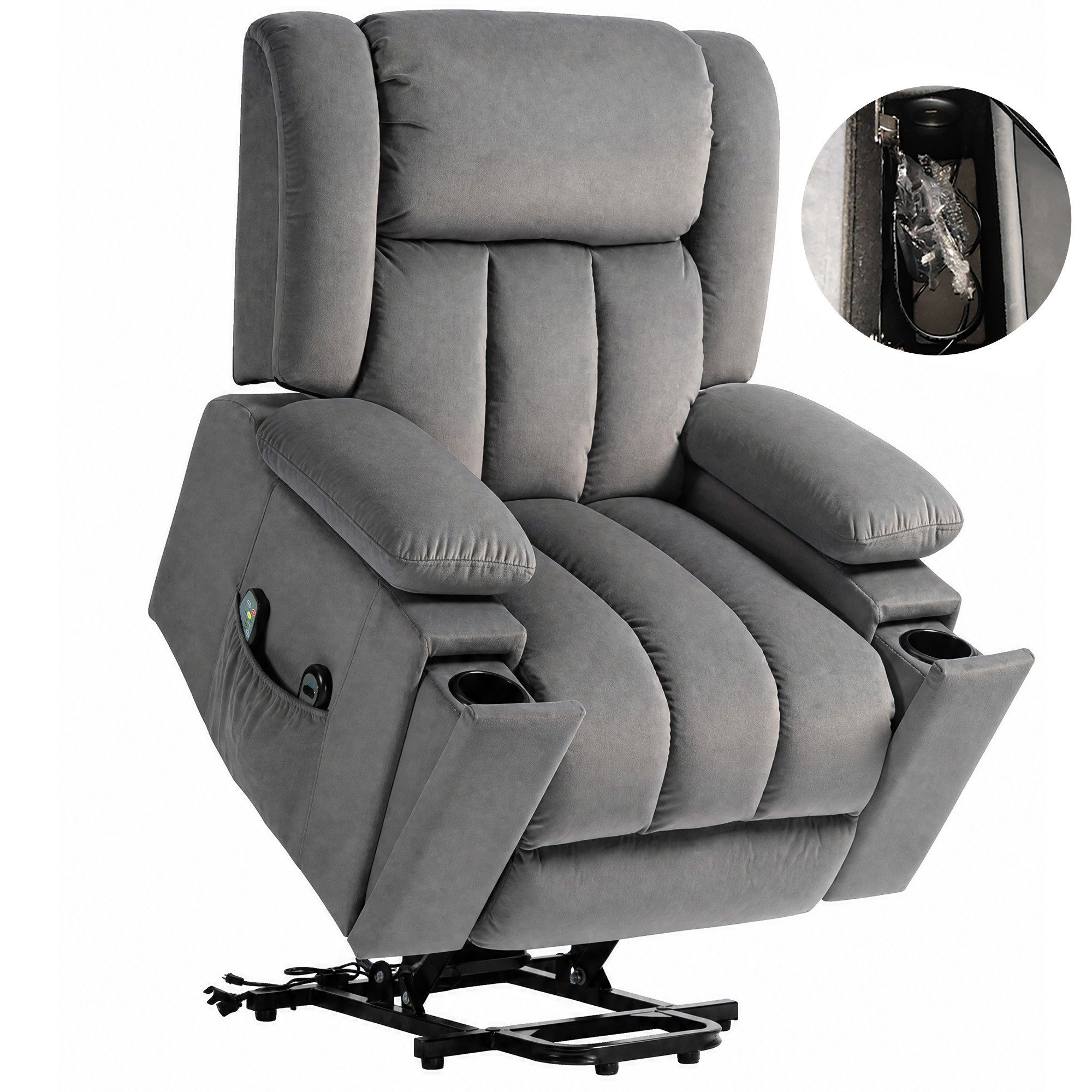 HOMCOM Massagesessel Elektrisch Relaxsessel mit Liege-, Wärme-, Massagefunktion (Fernsehsessel mit Aufstehhilfe, 1-St., TV-Sessel), mit Becherhalter, Stautraum, – Bild 2 von 5