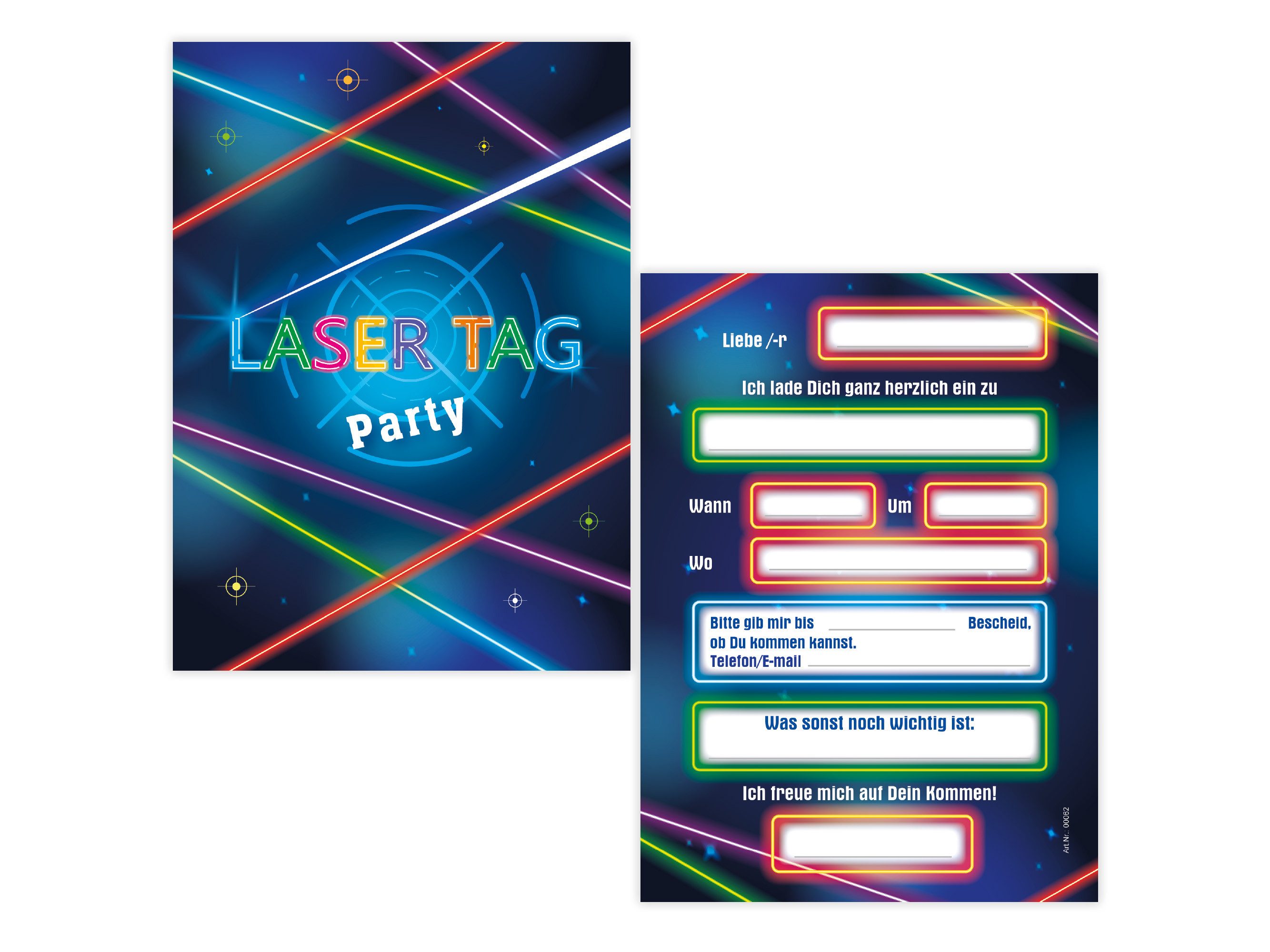 LIMONIA Einladungskarten Lasertag zum Kindergeburtstag Jungen Mädchen Einladungen Karten neon, Einladungskarten zum Geburtstag für eine Lasertag Party