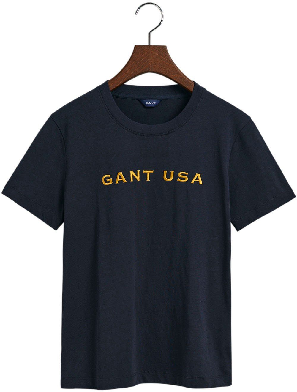 Gant T-Shirt mit goldfarbenem Glanzgarn Short D1. T-Shirt Logo