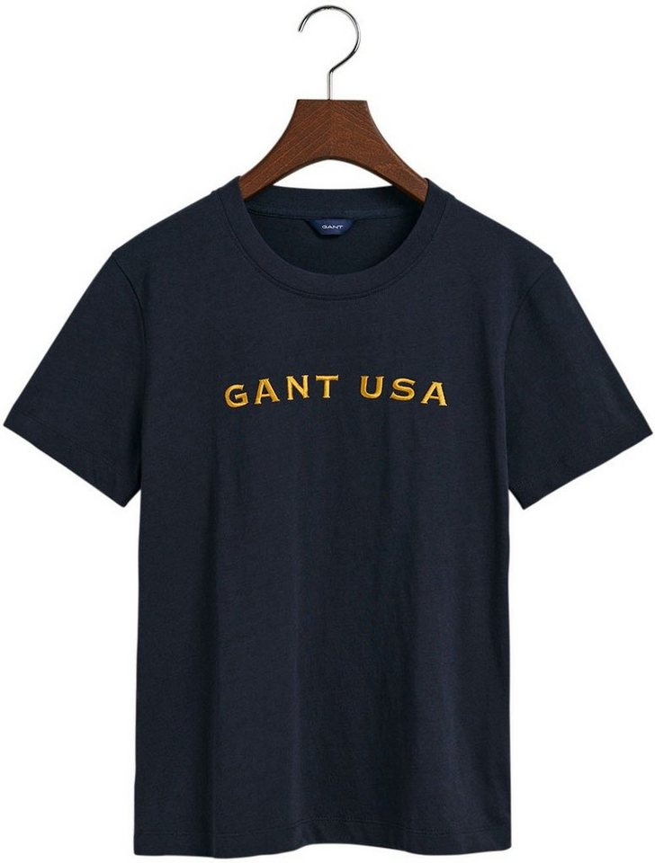 Gant T-Shirt D1. Logo Short T-Shirt mit goldfarbenem Glanzgarn