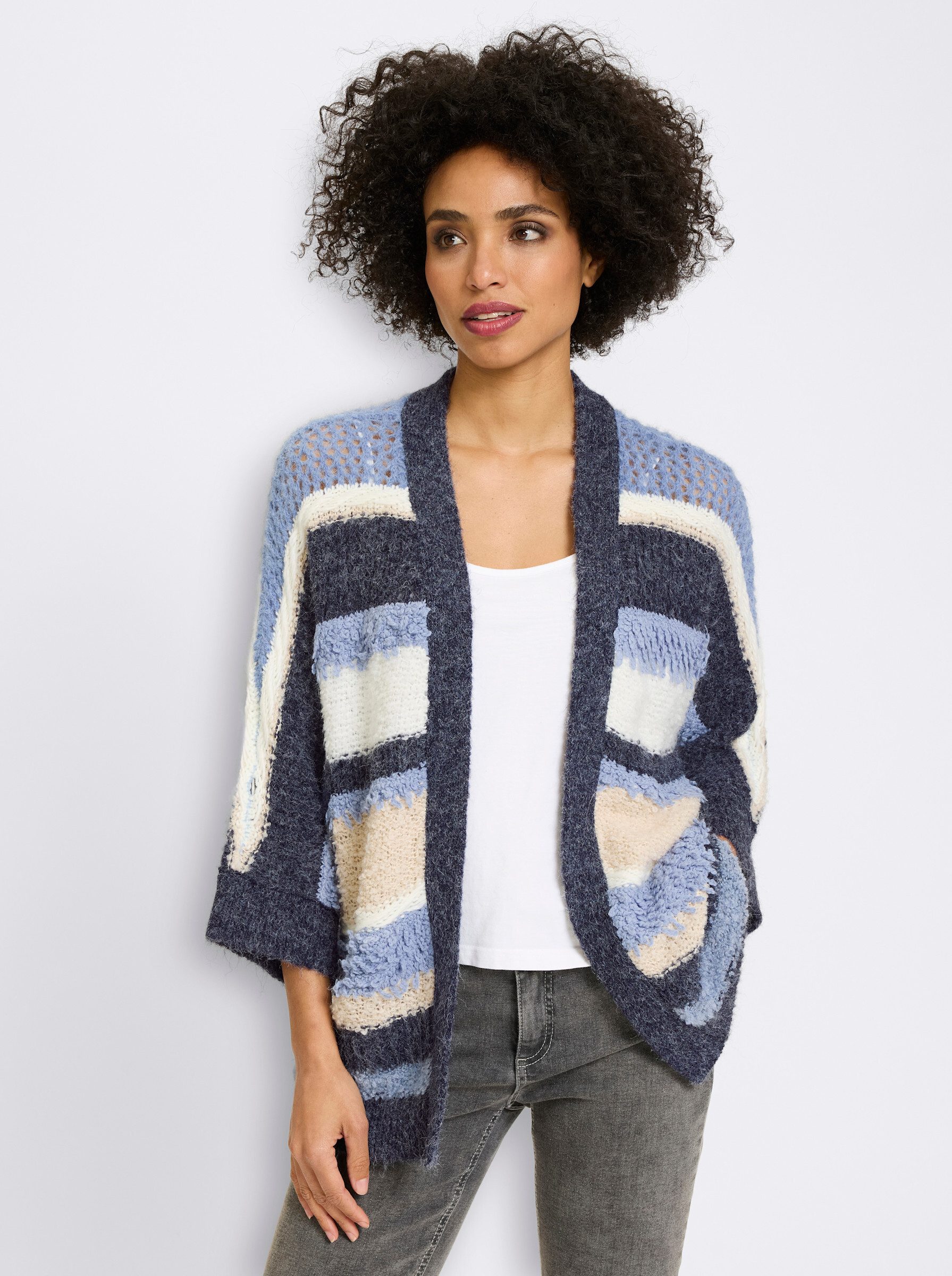 heine Strickjacke Strickjacke 3/4-Arm Ajourstrick