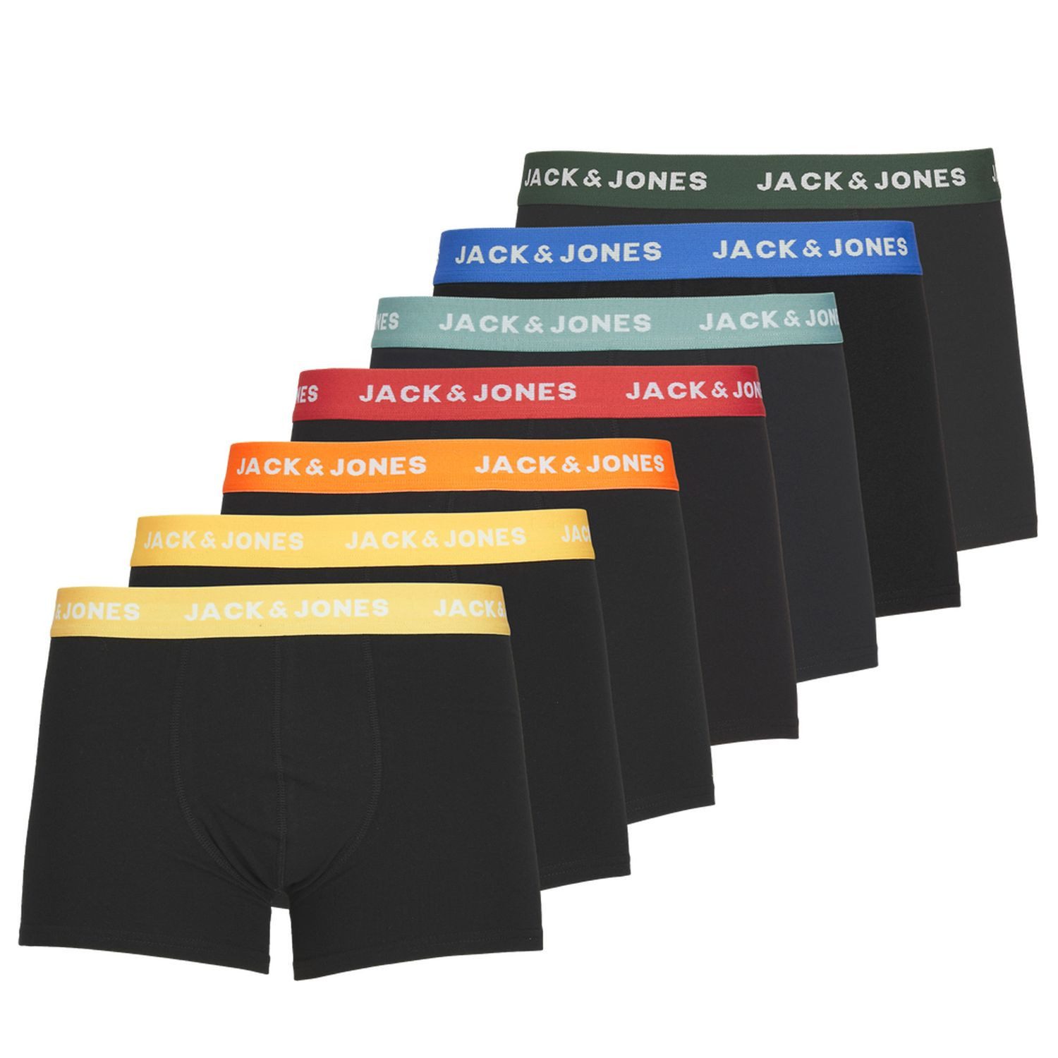 7 x schwarz mit buntem Bund