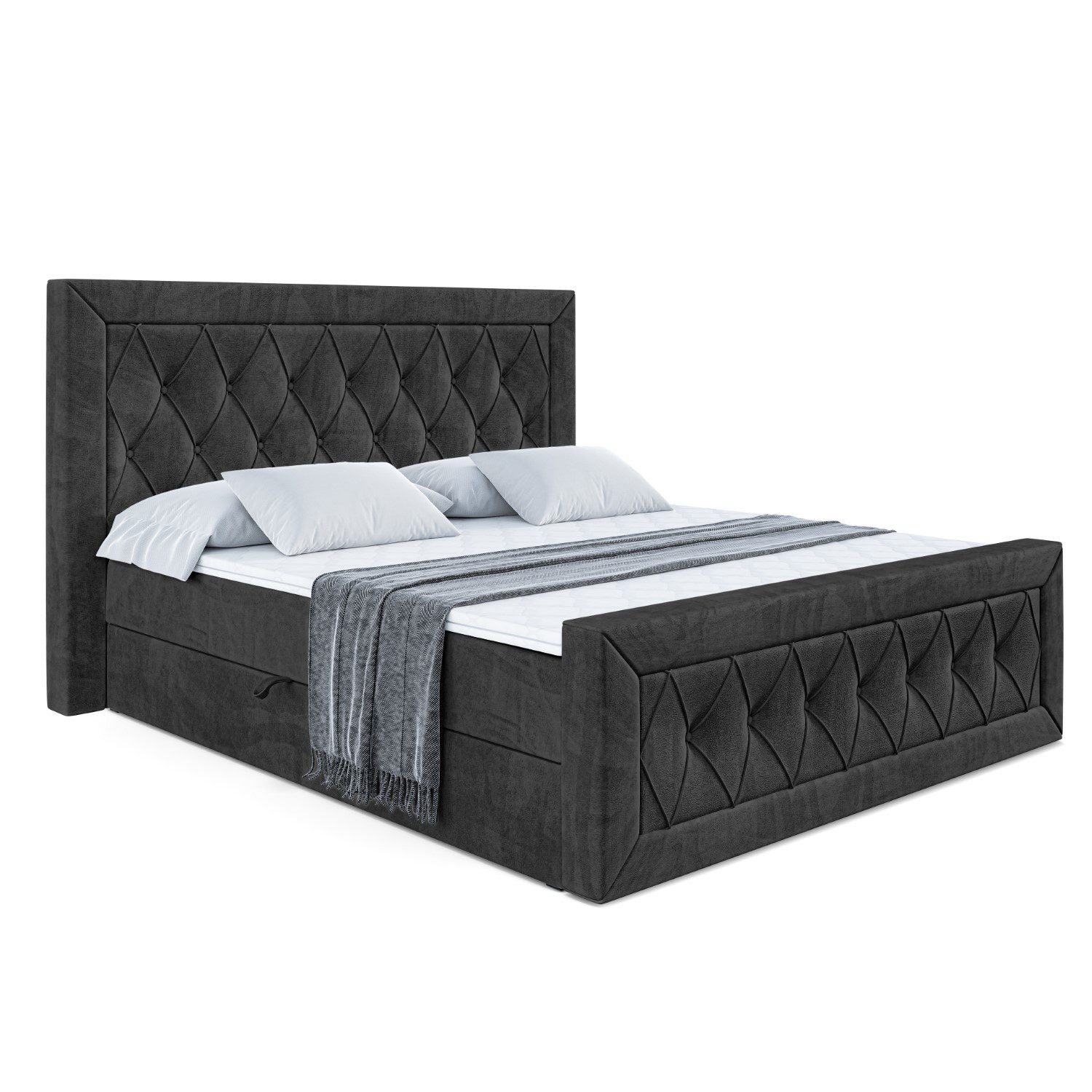 ALTDECOR Boxbett NOEL-Z (Multipocket-Matratze H4, H3 Matratze Bonellfederung, Topper, Kopfteil), Doppelbett mit Fußteil