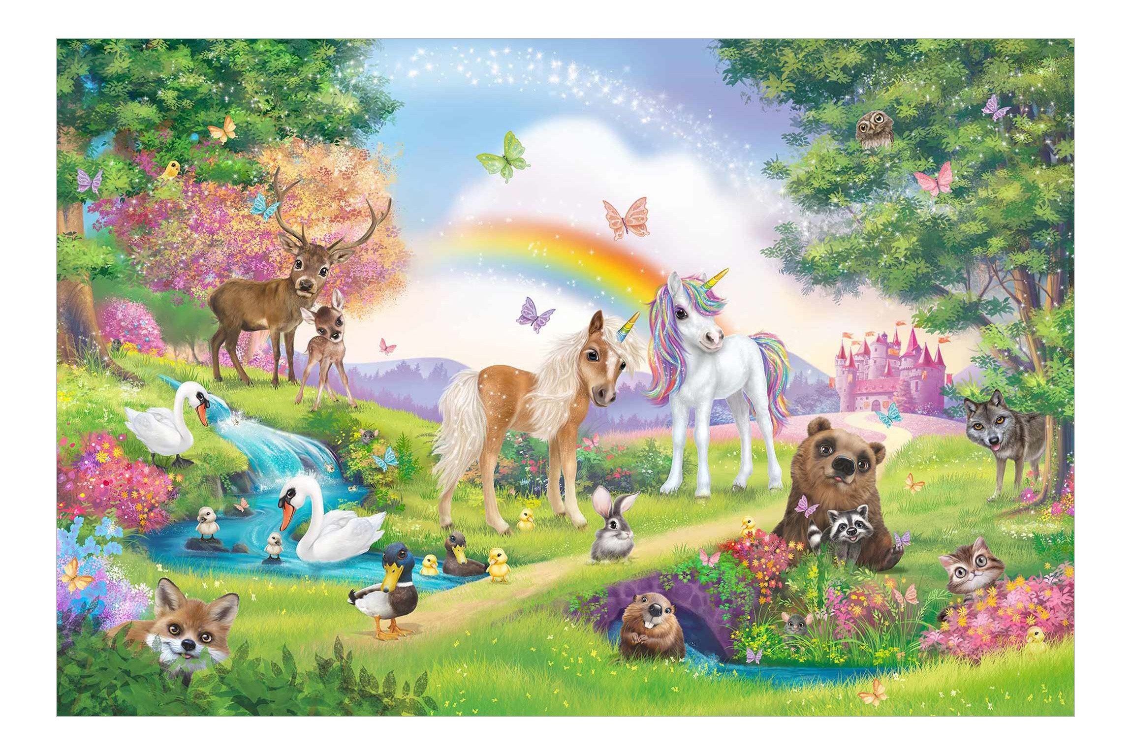 Bilderdepot24 Kindertapete Kinderzimmer Zauberwald mit Einhorn Kinder Wanddeko Regenbogen, Glatt, Matt, (Vliestapete inkl. Kleister oder selbstklebend), Mädchen – Bild 2 von 5