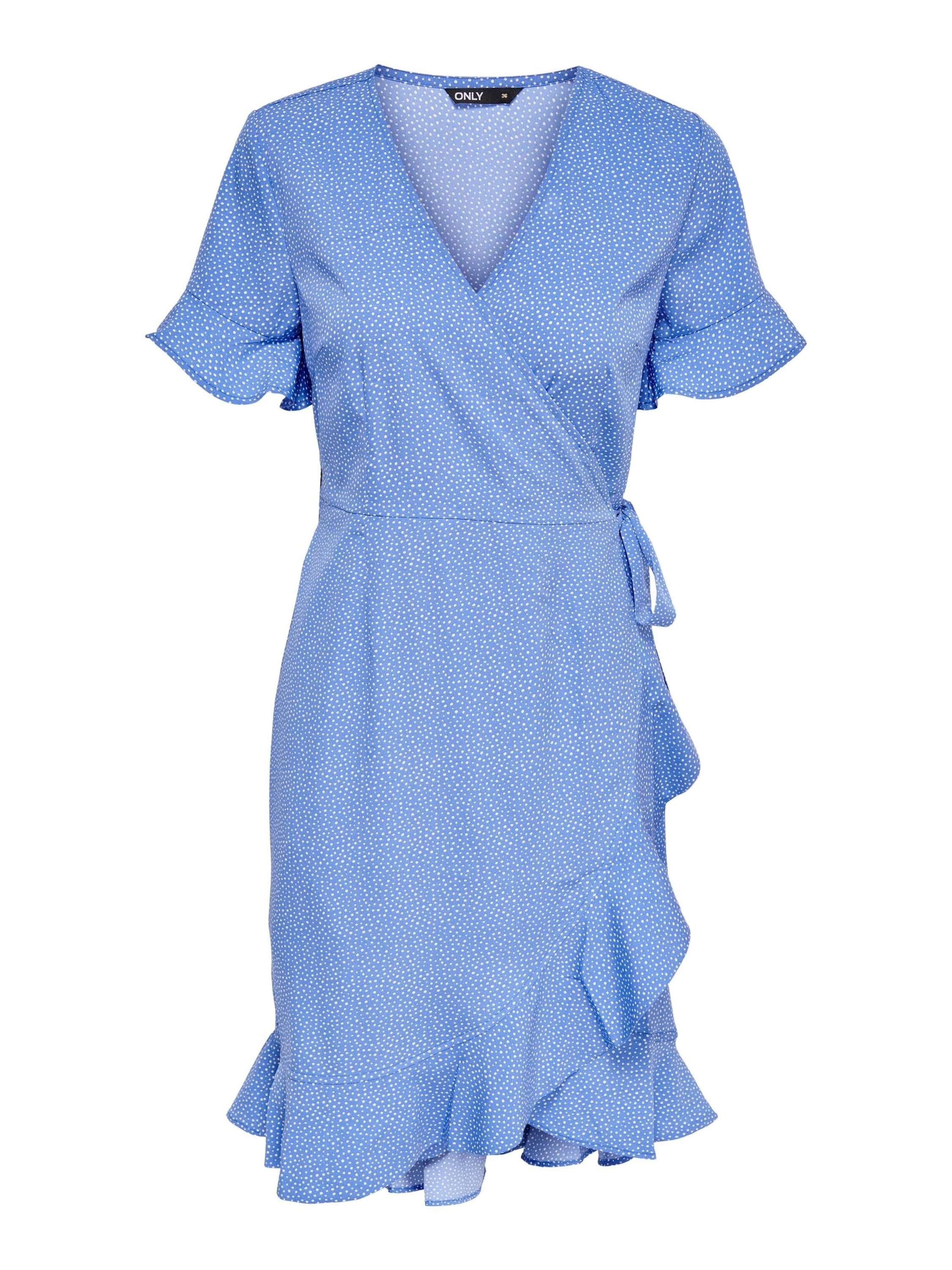 ONLY (1-tlg) Blau-2 Sommerkleid Wickel-Design, Olivia Drapiert/gerafft Volant,