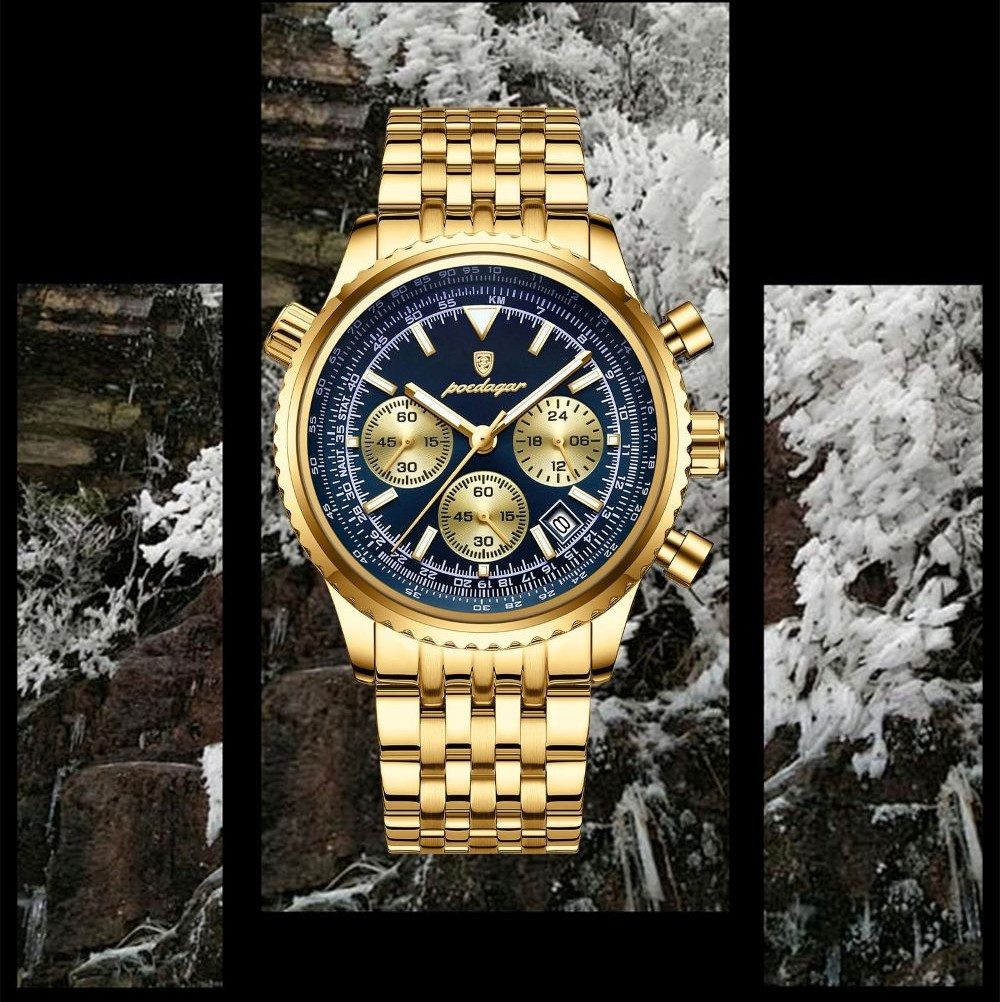 POEDAGAR Quarzuhr Poedagar Herren-Armbanduhr Chronograph Quarz Edelstahl 960