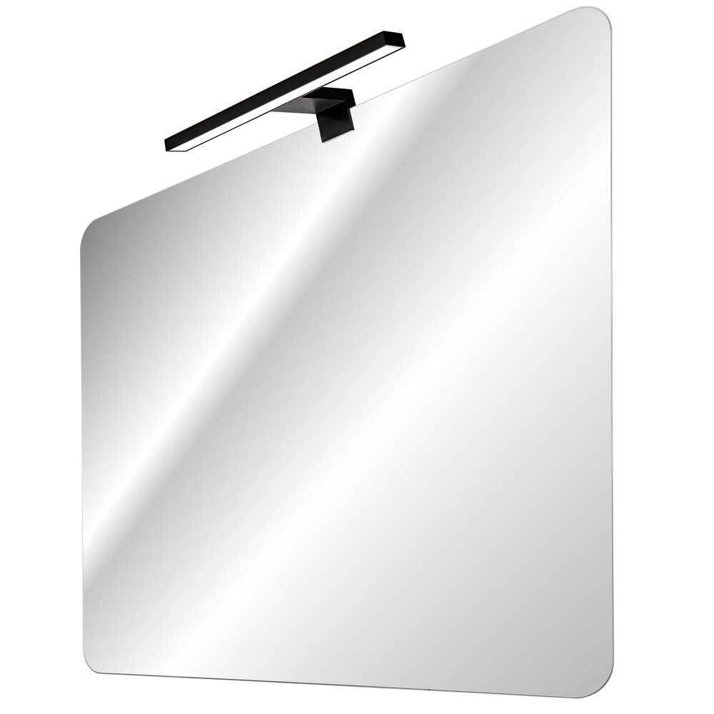 Lomadox Badspiegel ADELAIDE-56-WHITE, mit LED-Aufsatzleuchte (schwarz) ca. 80x70cm