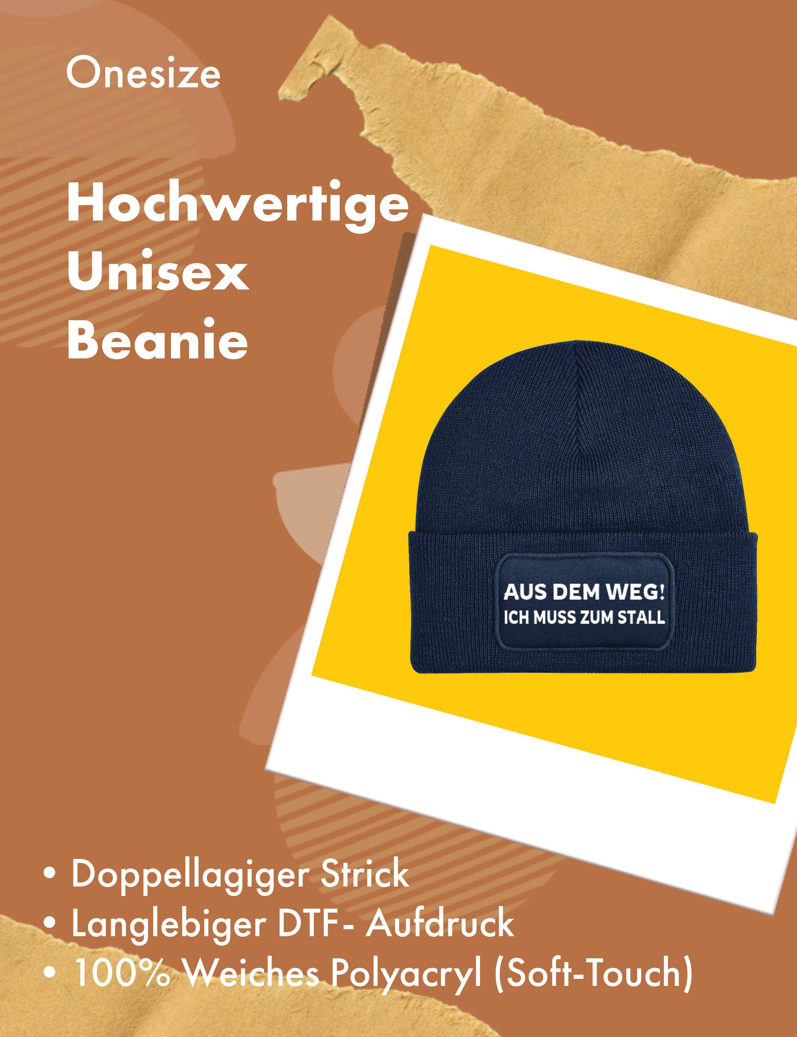 Youth Designz Beanie Aus dem Weg! Ich muss zum Stall Beanie Mütze Strickmütze Wintermütze mit trendigem Motiv