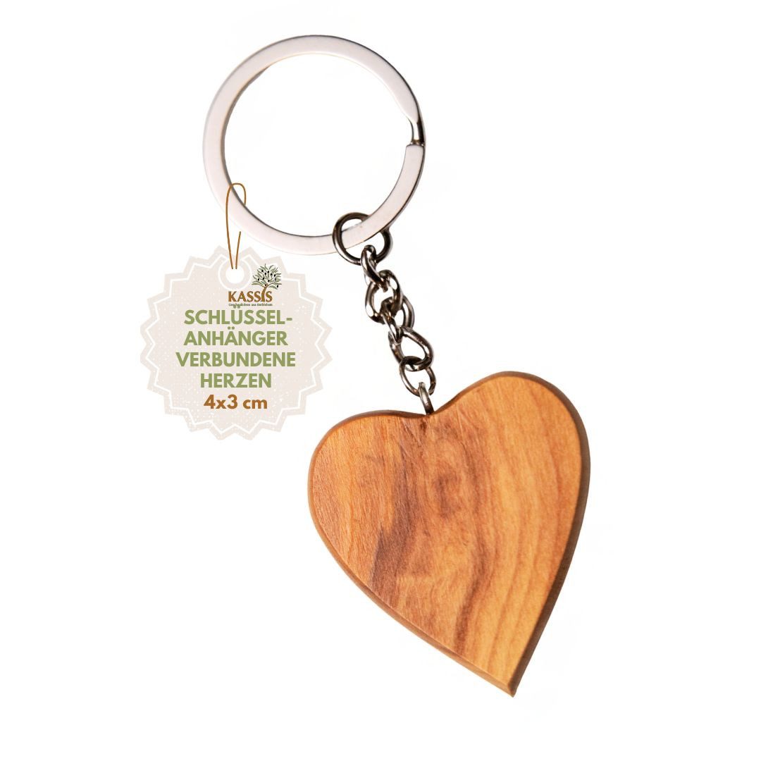 Kassis Geschenkartikel Schlüsselanhänger Olivenholz Schlüsselanhänger Herz – Glücksbringer Talisman Geschenk, handgefertigt in Bethlehem, aus Olivenholz, Naturprodukt