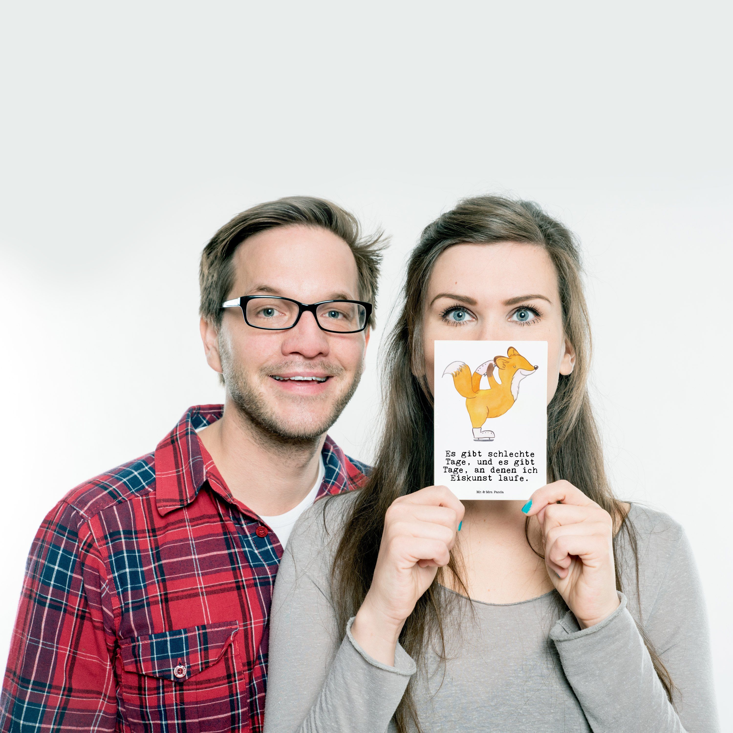 Mr. & Mrs. Panda Postkarte - Eiskunstläufer Geschenk, Tage Fuchs Gesche - Weiß Eiskunstläuferin