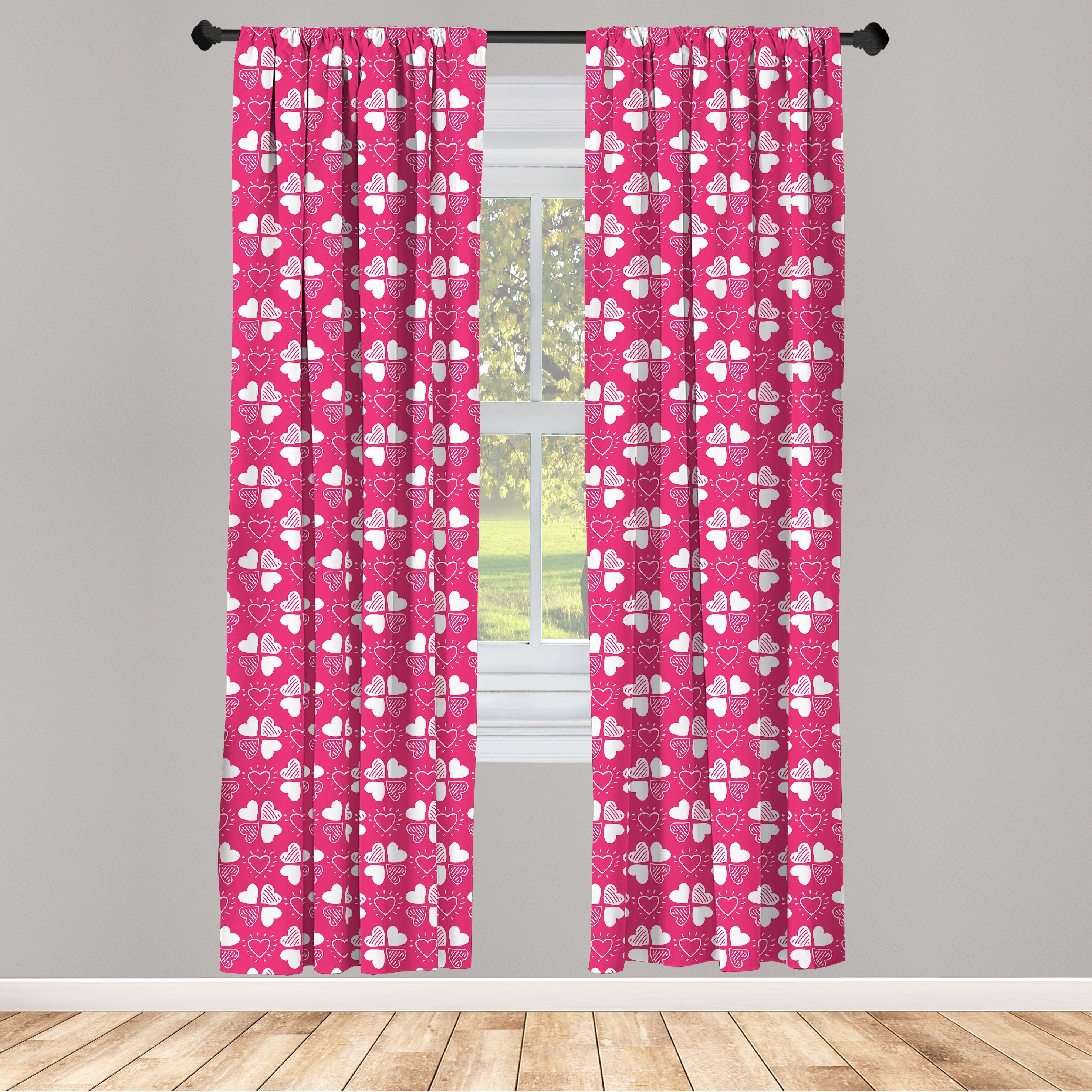 Gardine Vorhang für Wohnzimmer Schlafzimmer Dekor, Abakuhaus, Microfaser, Romantisch Herzen als Kleeblätter