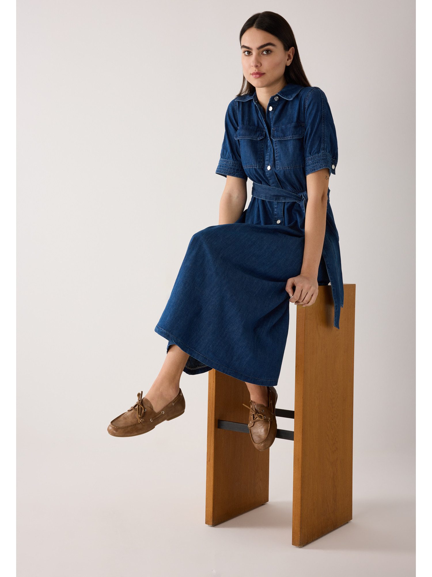 MORE&MORE Jeanskleid maxilanges Hemdblusen-Jeanskleid günstig online kaufen