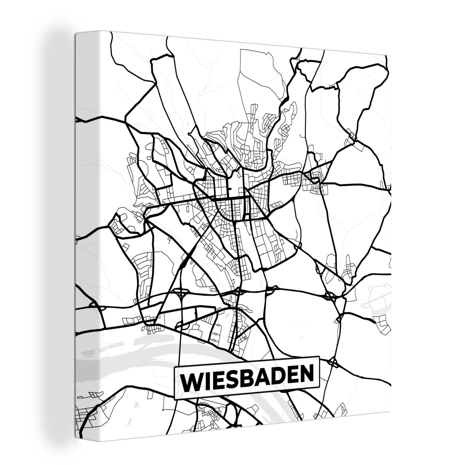 OneMillionCanvasses® Leinwandbild Wiesbaden - Karte - Stadtplan, (1 St), Leinwand Bilder für Wohnzimmer Schlafzimmer