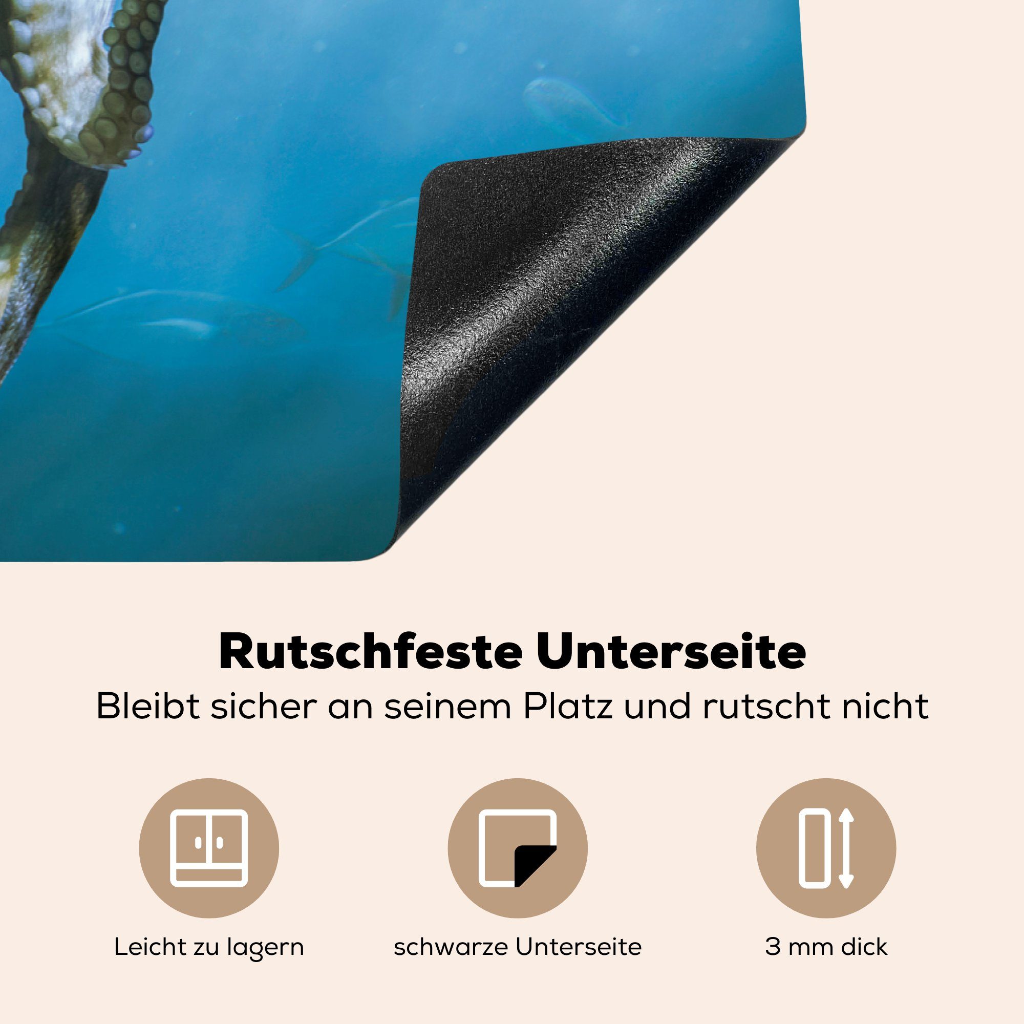 die Herdblende-/Abdeckplatte unter 81x52 Ceranfeldabdeckung für MuchoWow Schutz (1 cm, küche, Induktionskochfeld Oktopus Wasseroberfläche, tlg), der Vinyl,