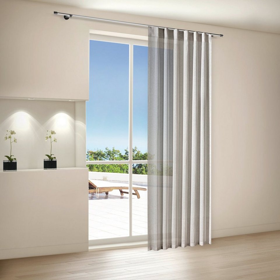 Gardine Fertig Vorhang 140x245cm h.transparent grau-taupe Wellenband &  Stangendurchzug Schal, Asphald, (1 St)
