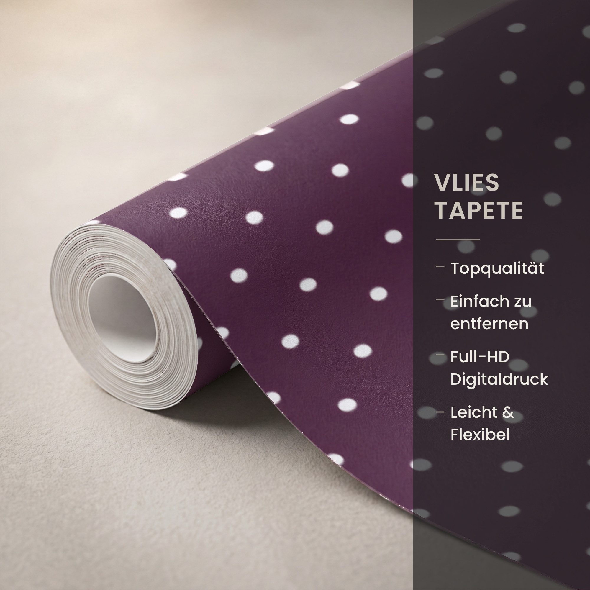 OnlyWow Fototapete Dots - Modern - Lila, Matt, bedruckt, Wandtapete, Schlafzimmer, Wanddekoration 100x220cm