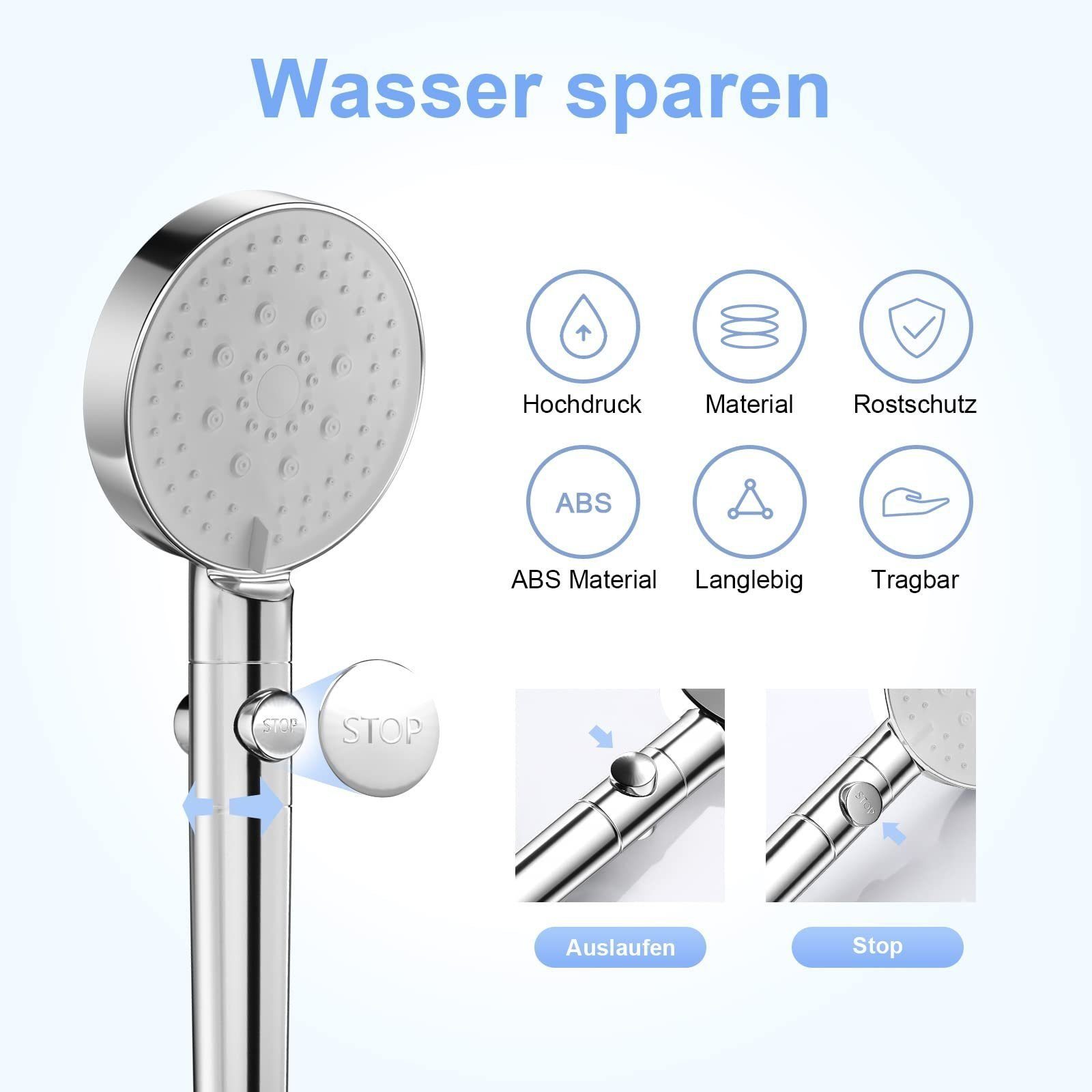 ZMH Handbrause 5-Stahlarten Hochdruck mit Filter günstig online kaufen
