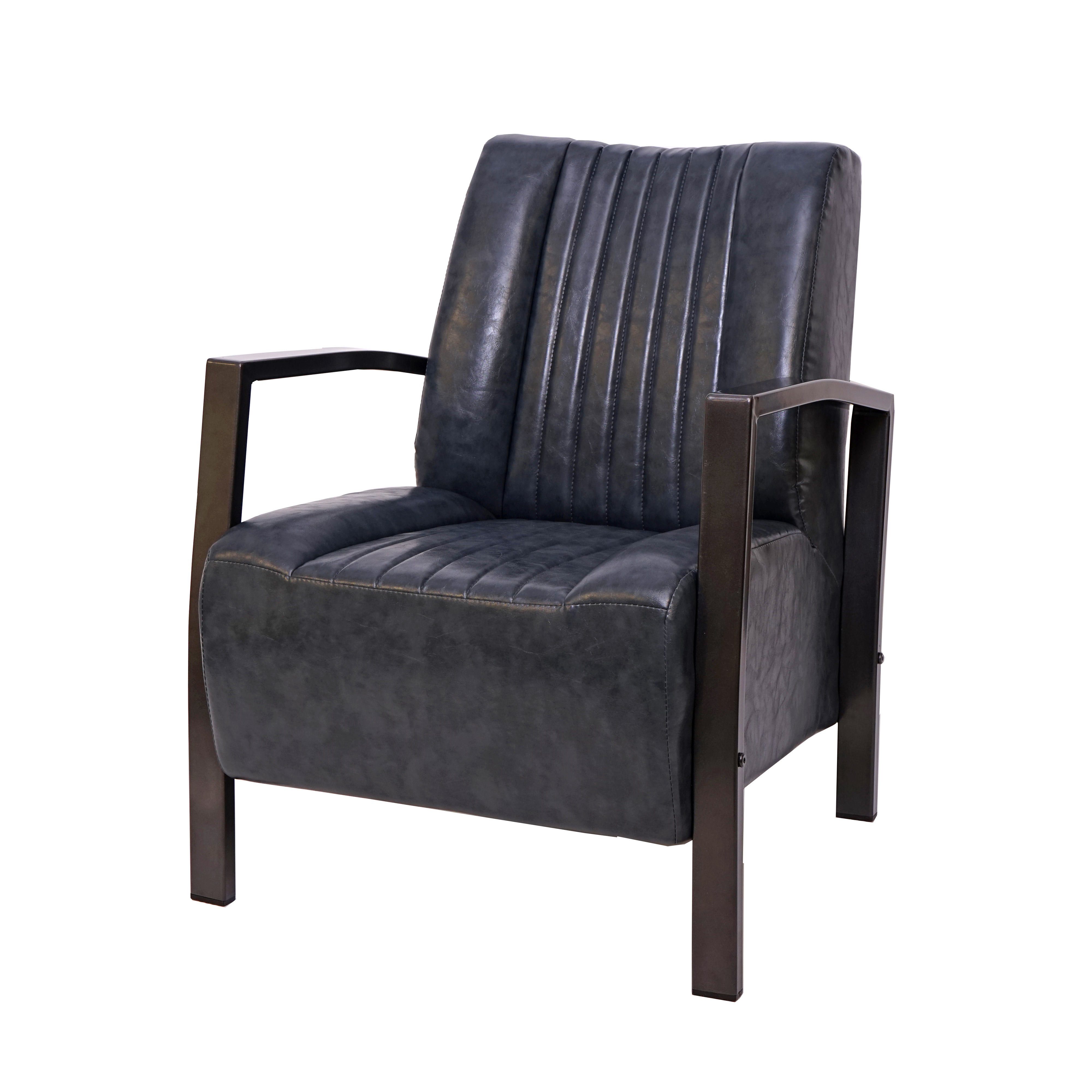 MCW Loungesessel MCW-H10-1, Große Sitzfläche, Rahmen im Industrie-Style, Hochwertige Optik vintage grau,schwarz
