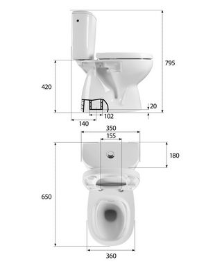 aquaSu Tiefspül-WC, Bodenstehend, Abgang Senkrecht, WC-Kombination, spülrandlos, WC-Sitz mit Absenkautomatik, 020497