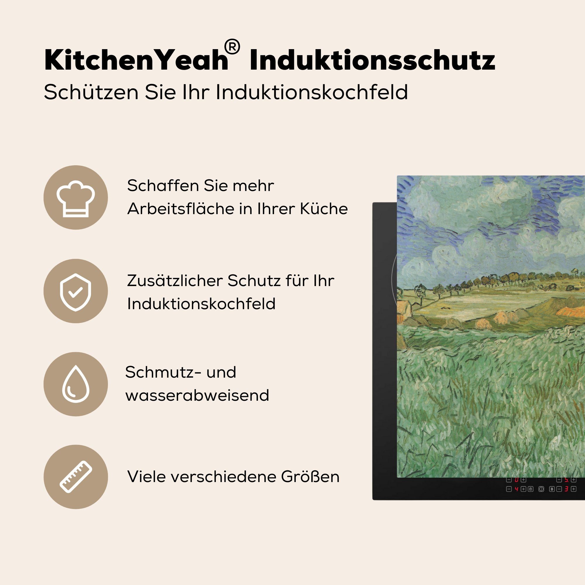 MuchoWow Herdblende-/Abdeckplatte Bei Auvers für von (1 Ceranfeldabdeckung, Arbeitsplatte Gemälde Vinyl, 78x78 cm, Vincent van Gogh, - tlg), küche