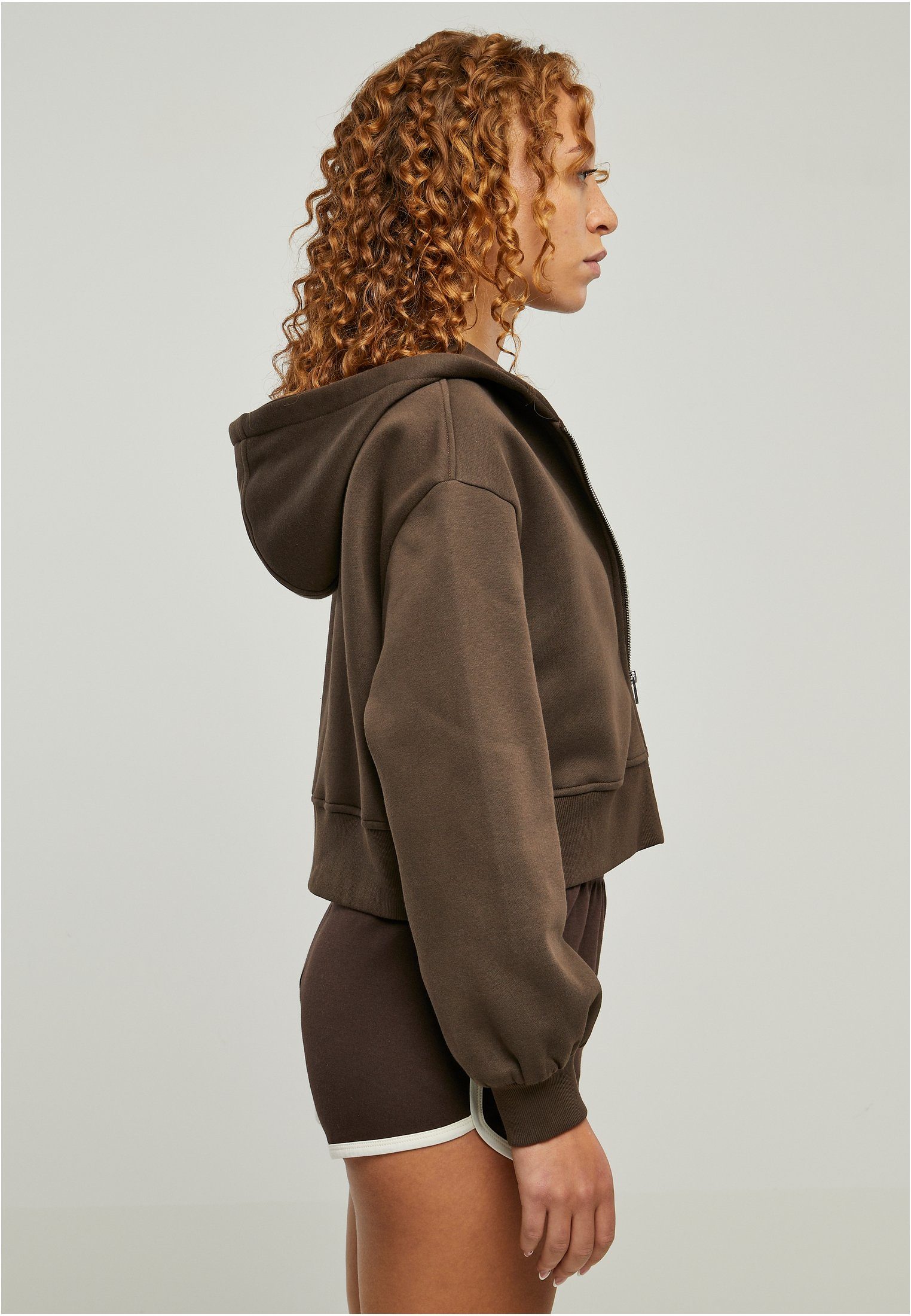 URBAN CLASSICS Sweatjacke (1-tlg) brown Damen Ladies Oversized Short Jacket Zip