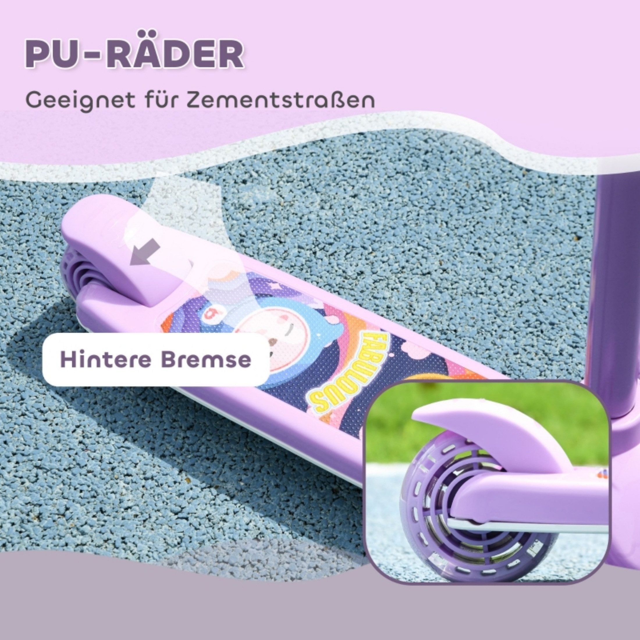 autolock Cityroller Scooter Roller Kinderroller mit LED-Rädern, höhenverstellbar, faltbar, sicherer Tretroller aus Kunststoff/Stahl, Lila, für 2–6 Jahre