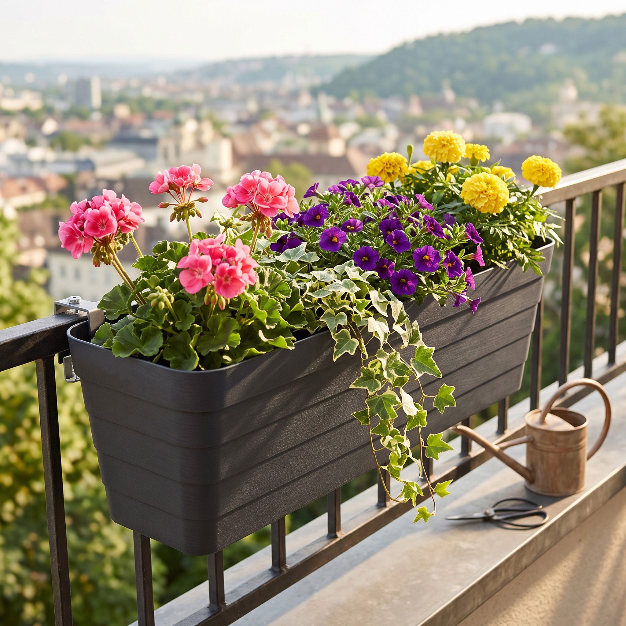 Spetebo Blumentopf Balkon Blumenkasten Bewässerungssystem 60 cm (Anzahl, 1 St., Stück), Mit integriertem Bewässerungsboden