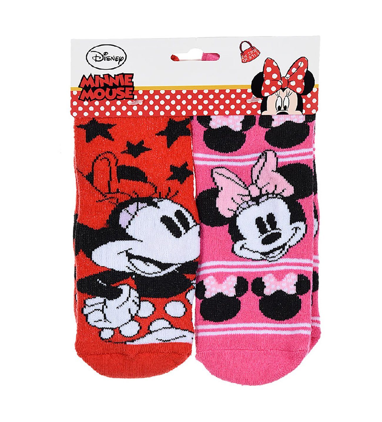 Socken, rot/pink Mouse 2er Disney Antirutsch, Kinder Minnie Pack, Socken