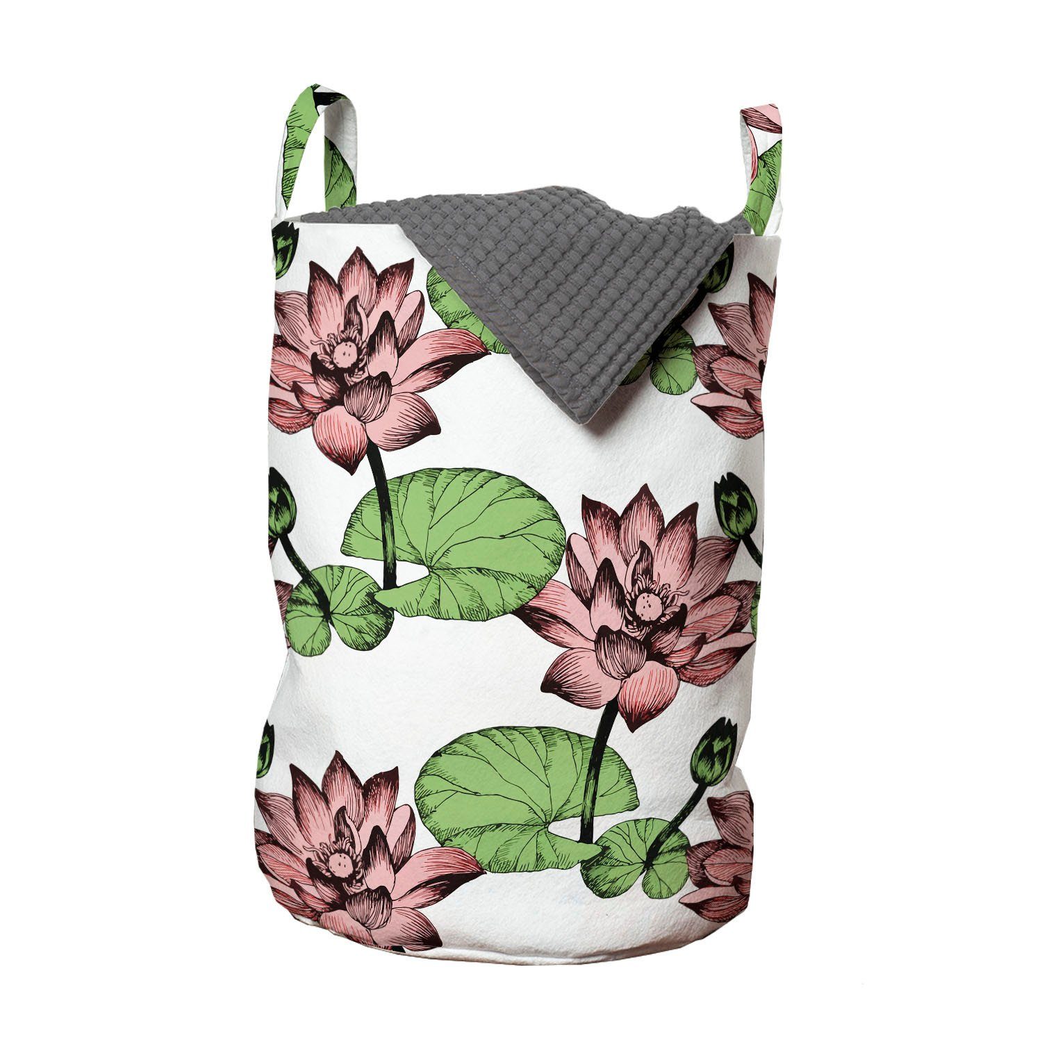 Kordelzugverschluss Kunst Wäschekorb Abakuhaus Waschsalons, Asiatische für Wasserblumen mit Lotus Griffen Wäschesäckchen