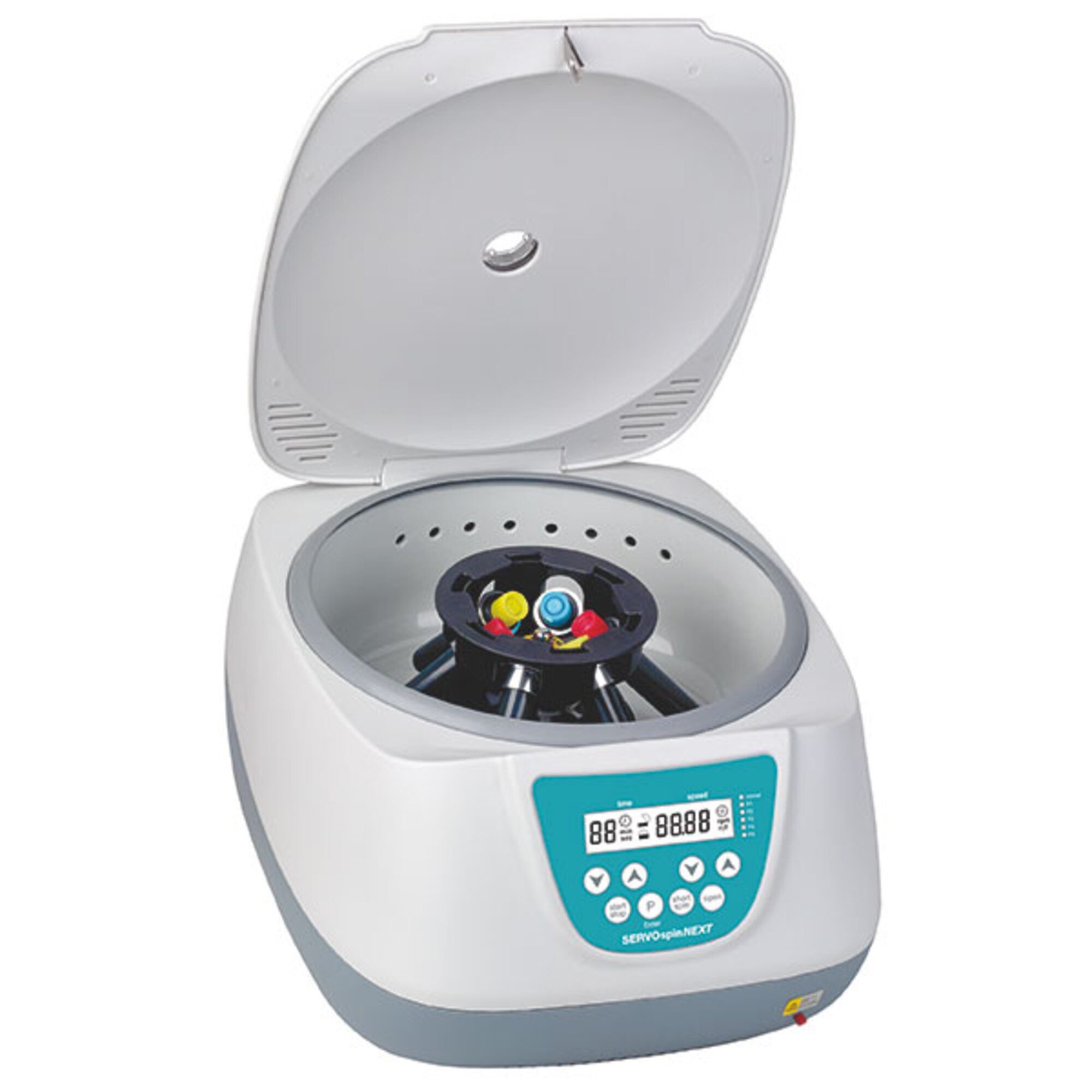 SERVOPRAX Laborzentrifuge Laborzentrifuge SERVOspin Next Schwingrotor, 5000,00 U/min, 8x15 ml, Drehzahl und Laufzeit einstellbar, 1-St., Intuitives Bedienfeld mit 5 programmierbaren Plätzen, Laborzentrifuge für Probenröhrchen