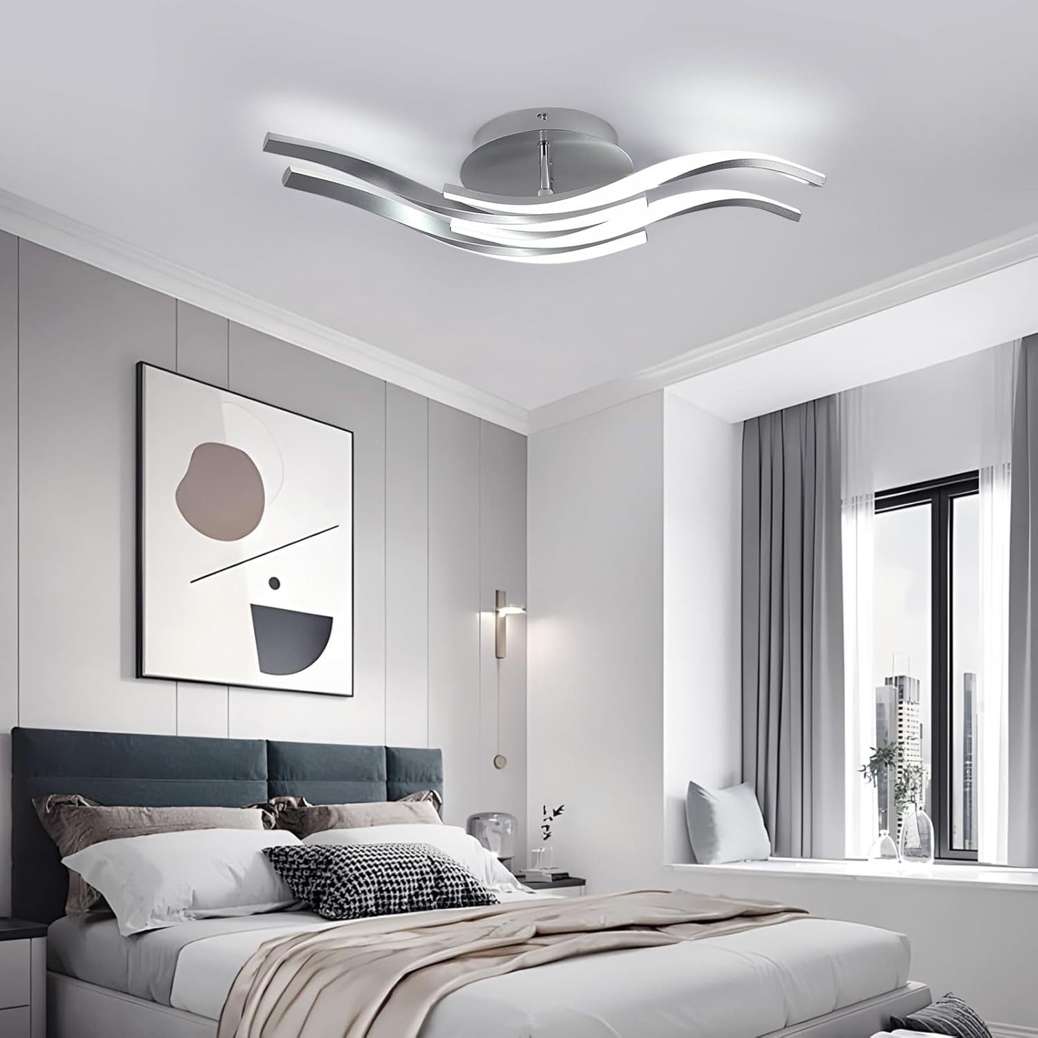 Riserva Deckenleuchten 4er-Set Moderne Deckenleuchte Silber 32W LED mit Aluminium Design, LED wechselbar