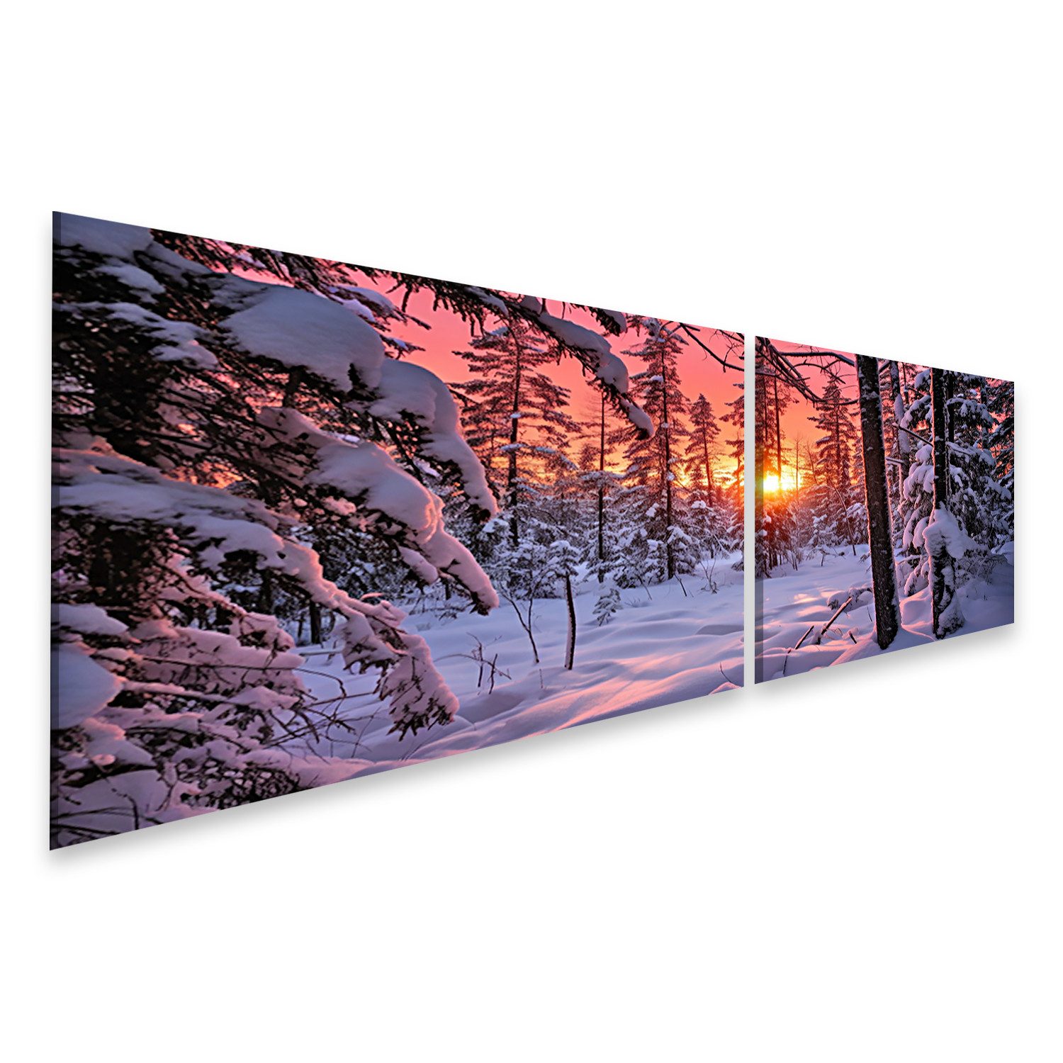 islandburner Leinwandbild Sonnenwende Sonnenaufgang Über Schneebedecktem Wald Bilder
