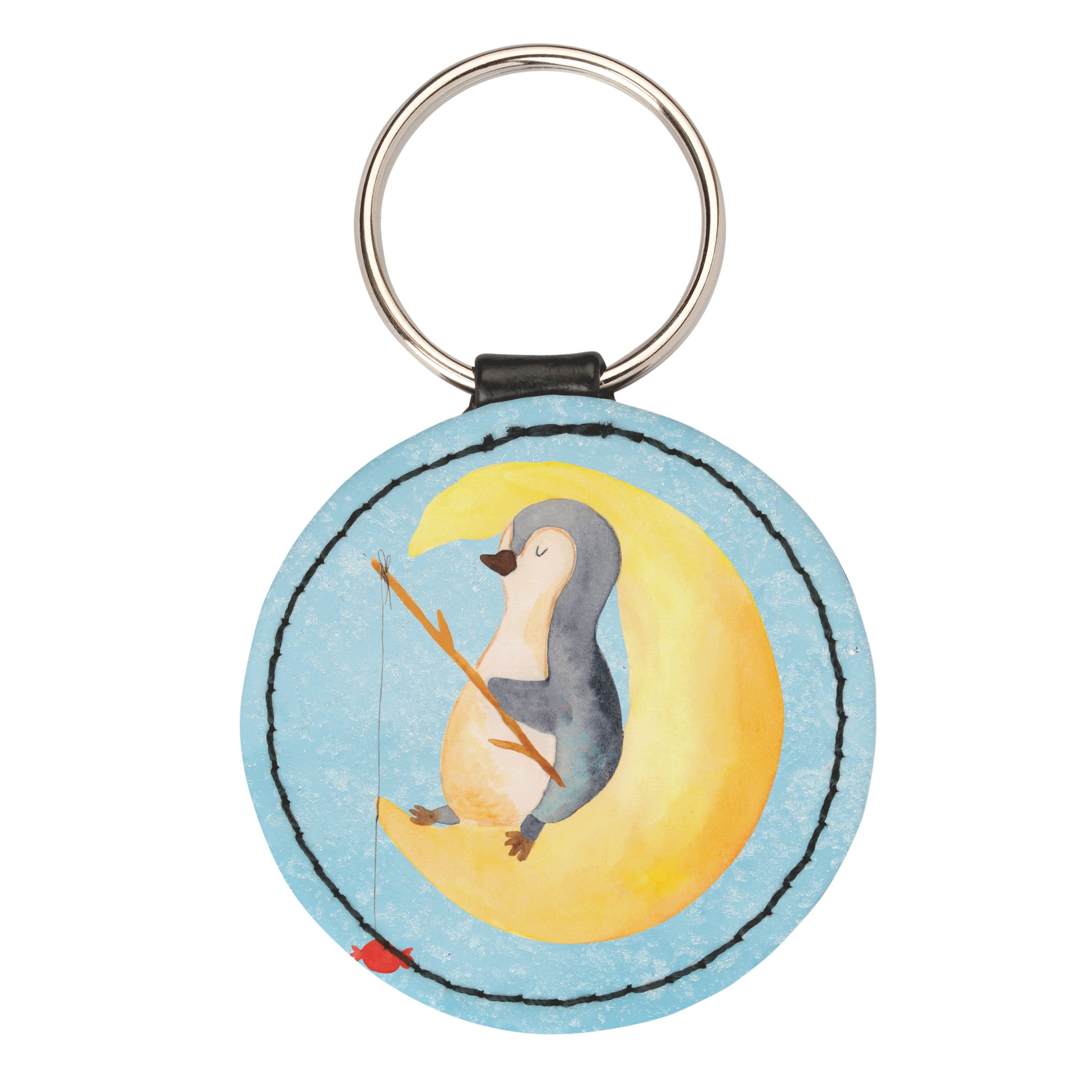 Mr. & Mrs. Panda Schlüsselanhänger Pinguin Mond - Eisblau - Geschenk, Spruch, Süßigkeiten, müde, Glücksb (1-tlg)