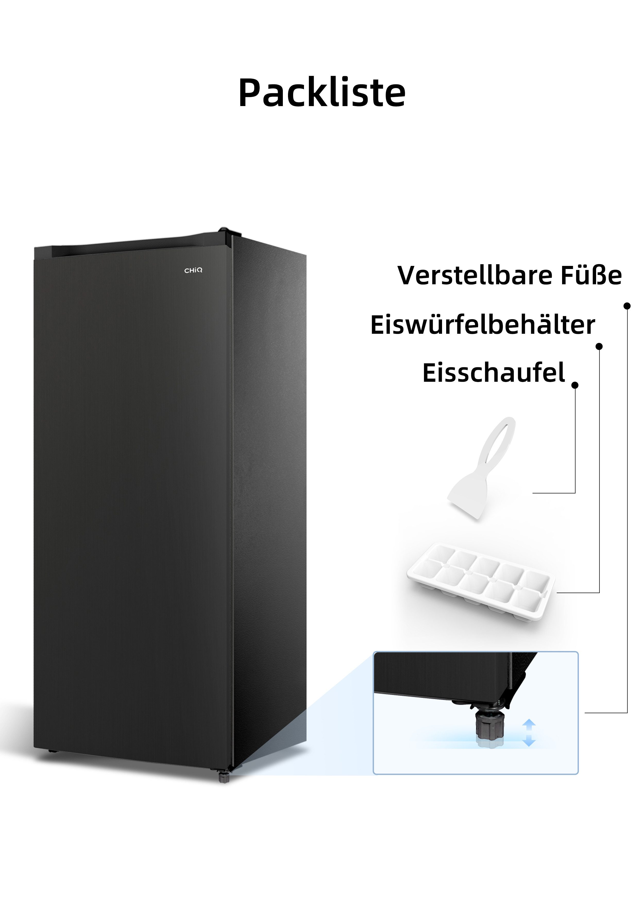 CHiQ Gefrierschrank Schneller Gefrierschrank CSD208D4D, 144 cm hoch, 4 Sterne 177L Gefrierschrank, 12 Jahre Garantie auf den Kompressor