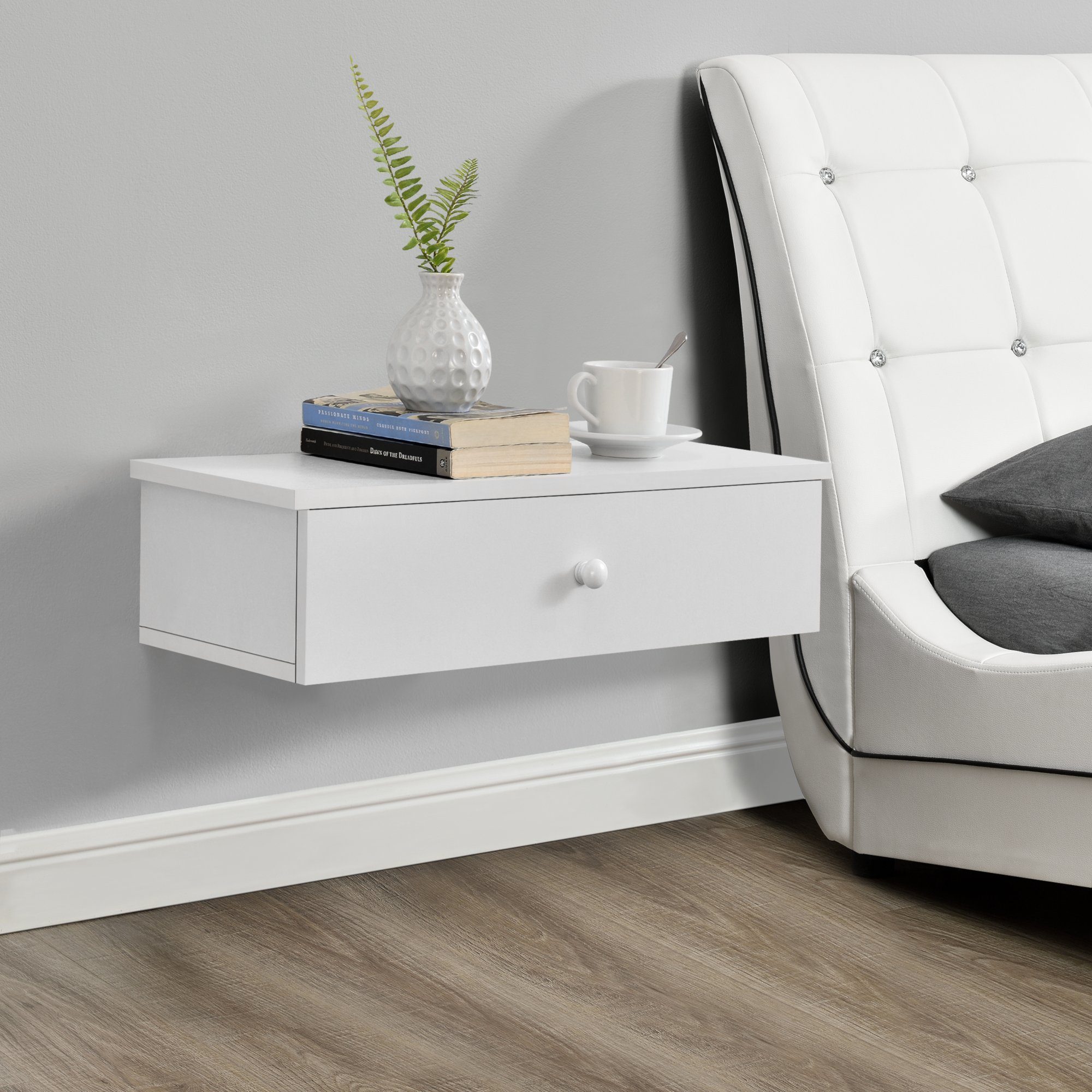 en.casa Wandboard, »Ringsted« Hängender Nachtschrank / Wandkommode Weiß günstig online kaufen