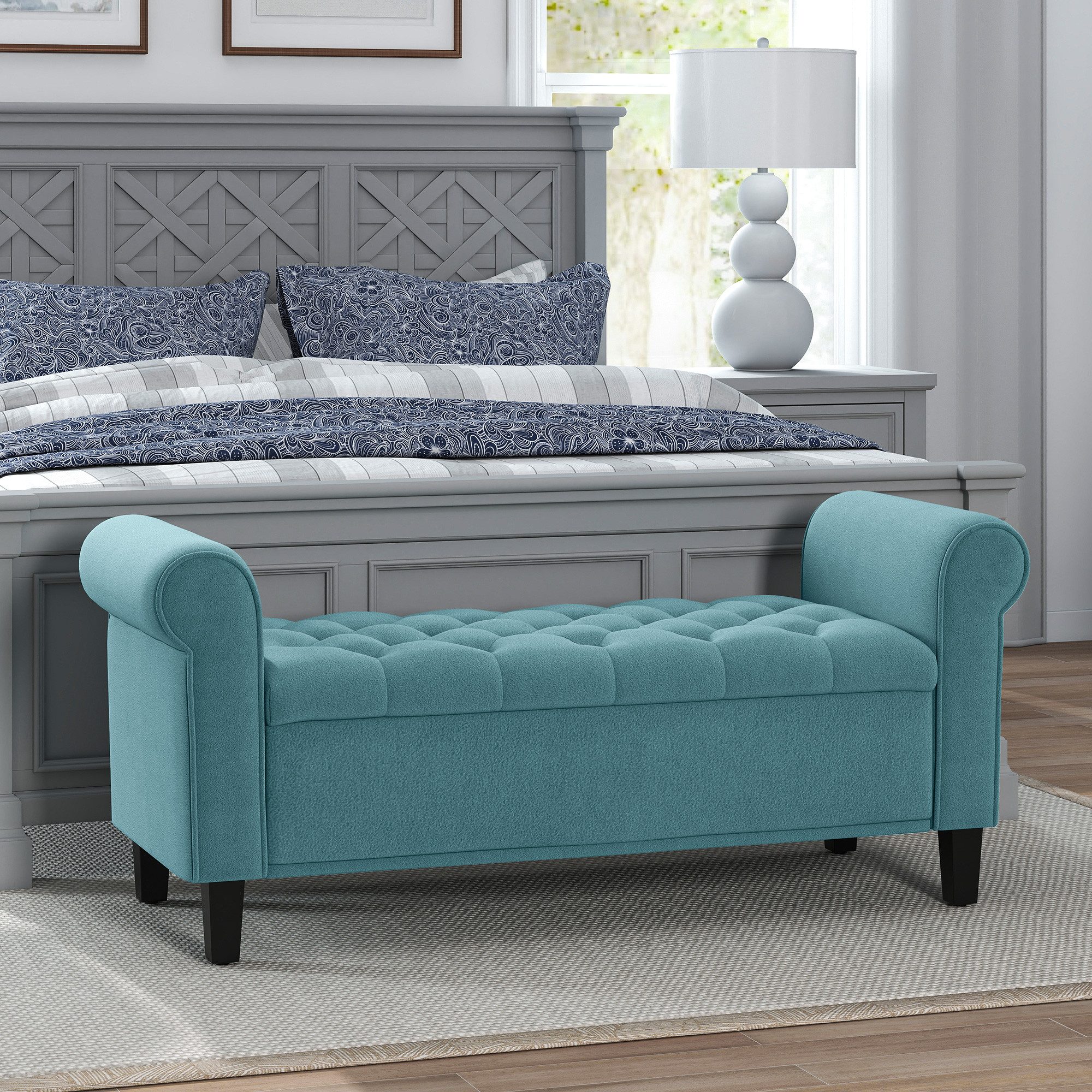 furnicato Polsterbank Sitzbank mit Stauraum 126x48,5x57cm Grün (1-St), Gepolsterte Bettbank mit Soft-Close-Scharnier und Stauraum